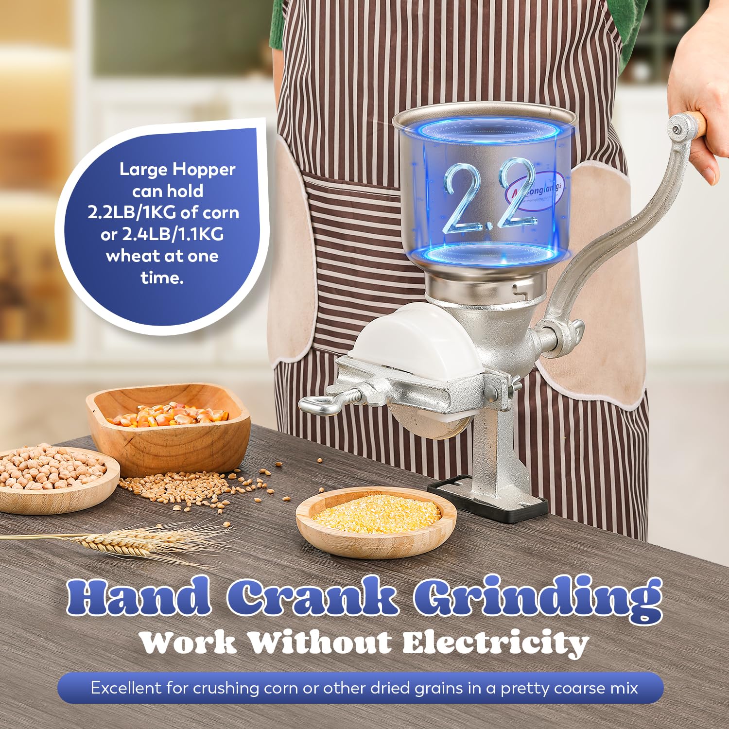 Moongiantgo Corn Grinder Mill Cast Iron Grain Mill Hand Grinder With Large Hopper For Corn Barley Wheat Berries Coffee Chickpeas