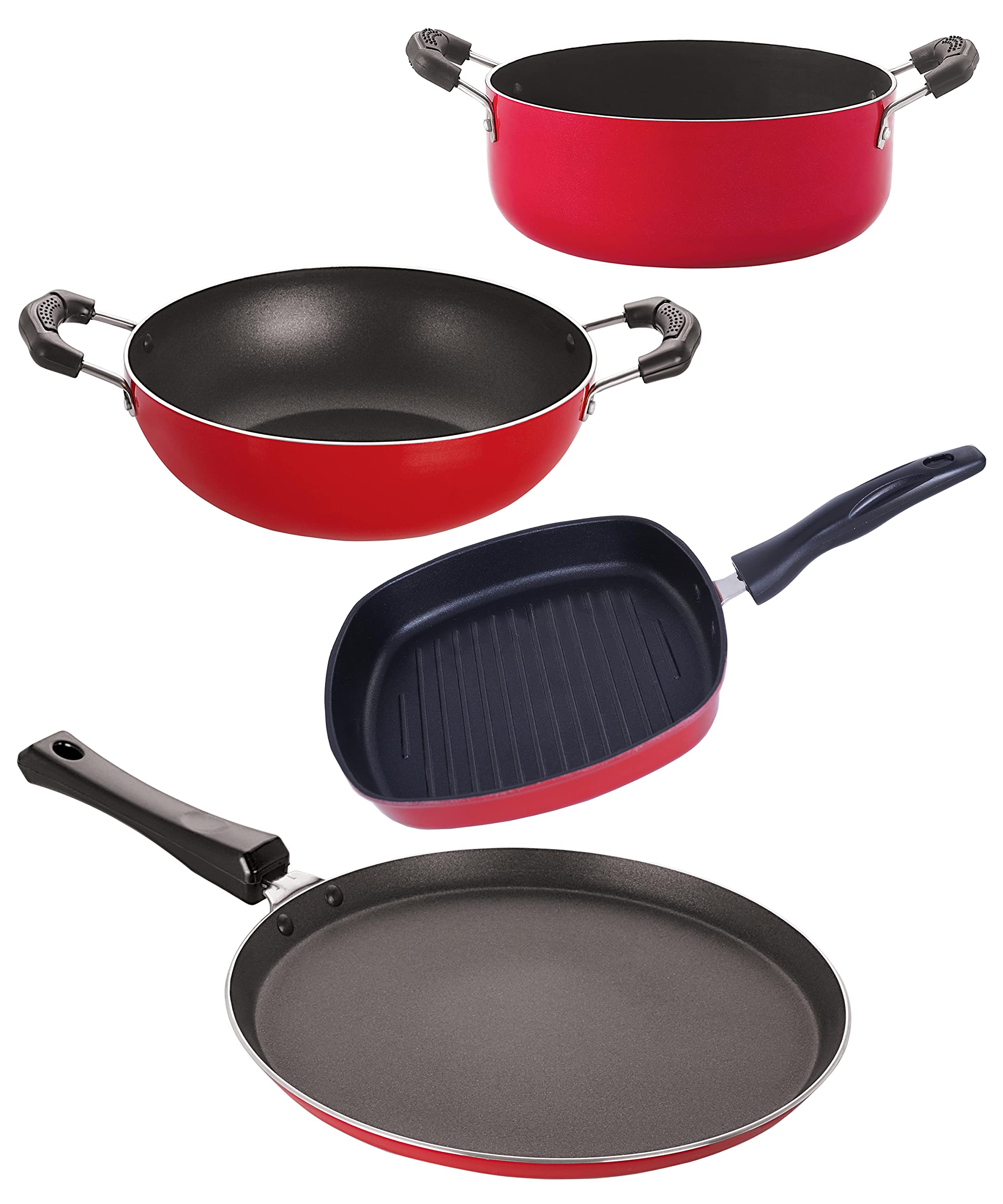 Nirlon Gas Compatible Non Stick Aluminium Cookware Set Of 4 Pieces (Ft12_Kd13_Gp24.5_Cs24)