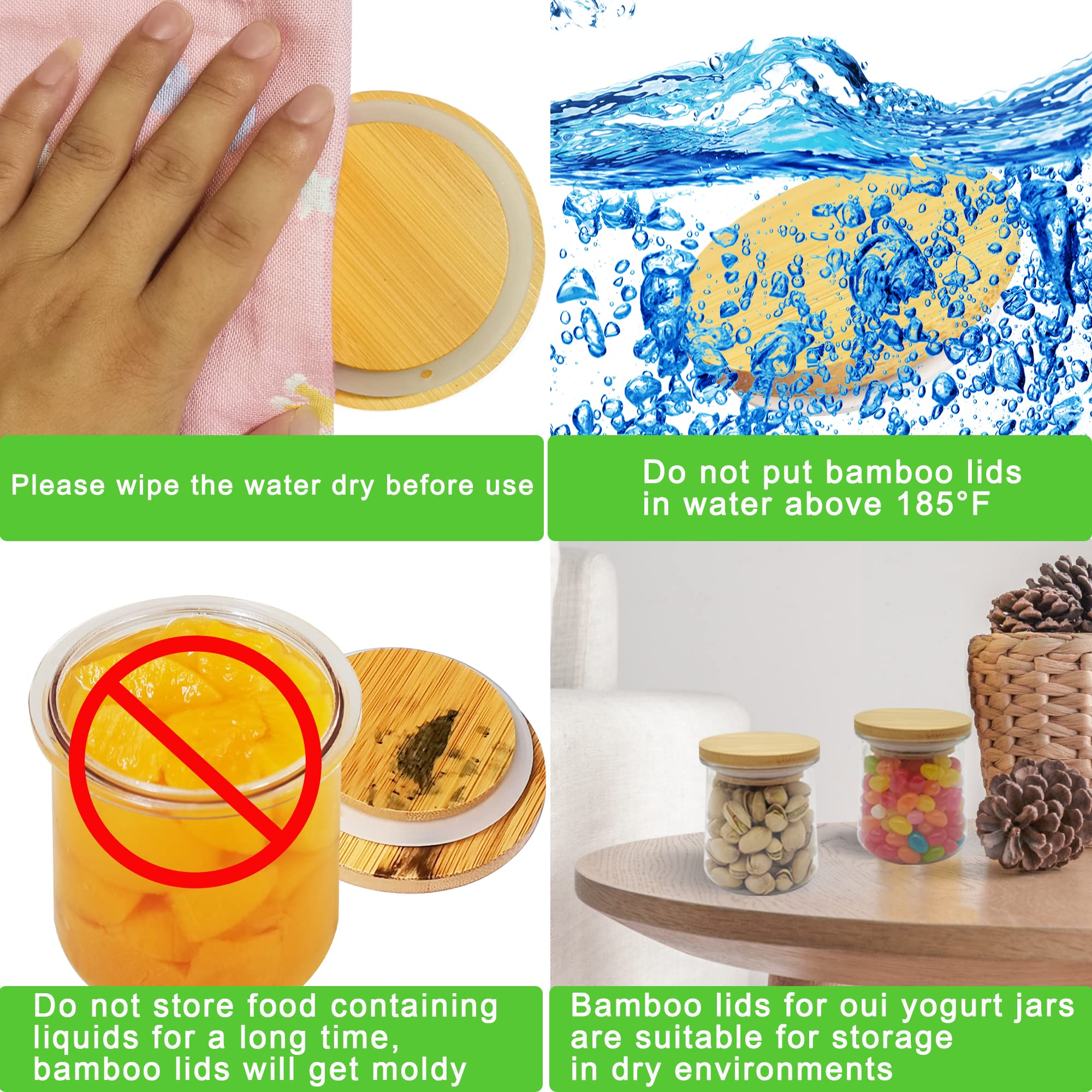 Oui Yogurt Jar Lids - 8 Pack Oui Yogurt Bamboo Jar Lids Set, Reusable Oui Lids Natural Bamboo Lids For Oui Yogurt Jars With Labe