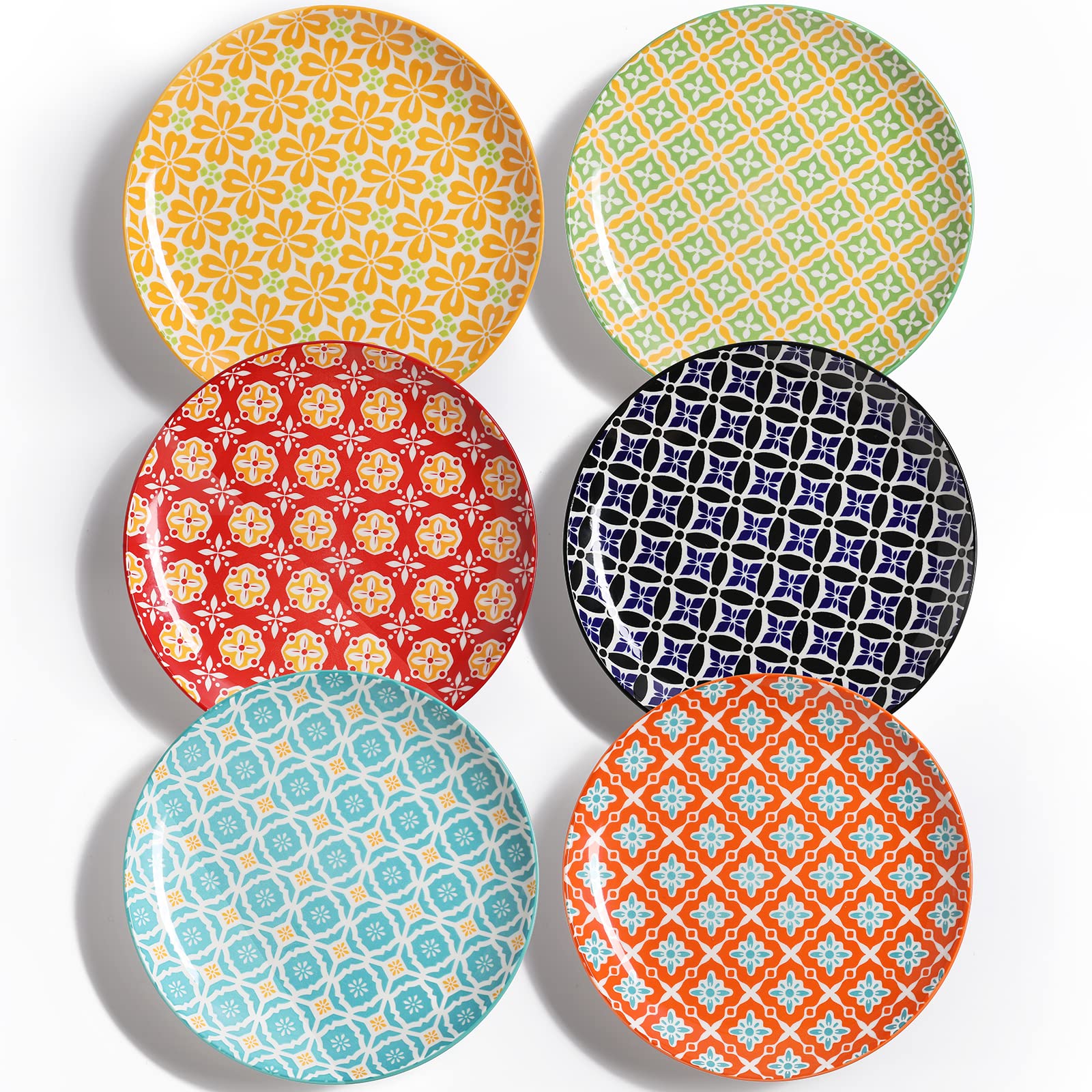 Metahom 10 Ceramic Dinner Plates, Porcelain Dessert Salad Plate Set, Colorful Serving Dishes for Pasta, Pancakes, Steak, Set of 