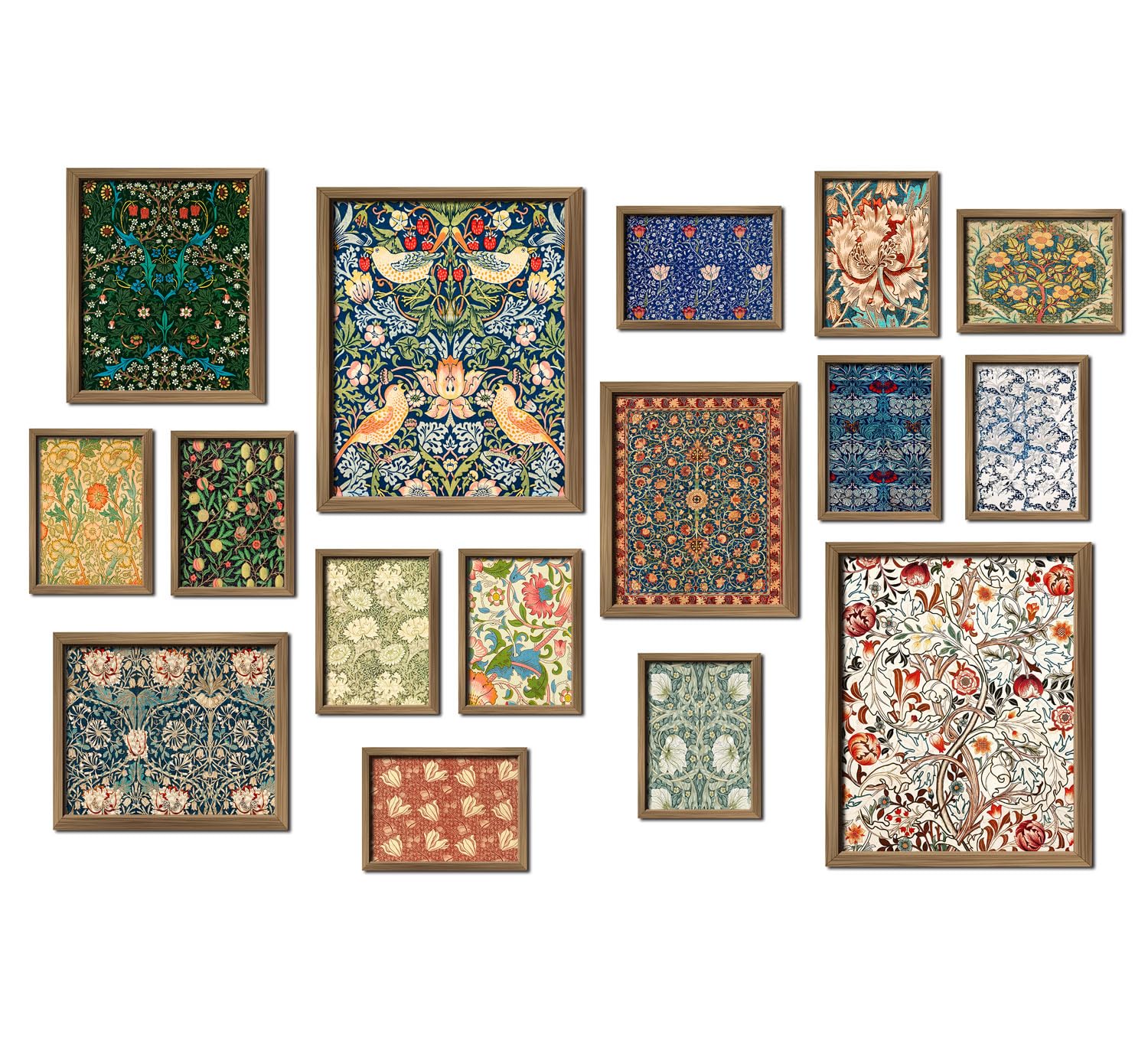 Anerza 16 Pcs Framed William Morris Wall Art Decor, Floral Wall Prints For Bedroom, Gallery Wall Frame Set, Vintage Posters For 