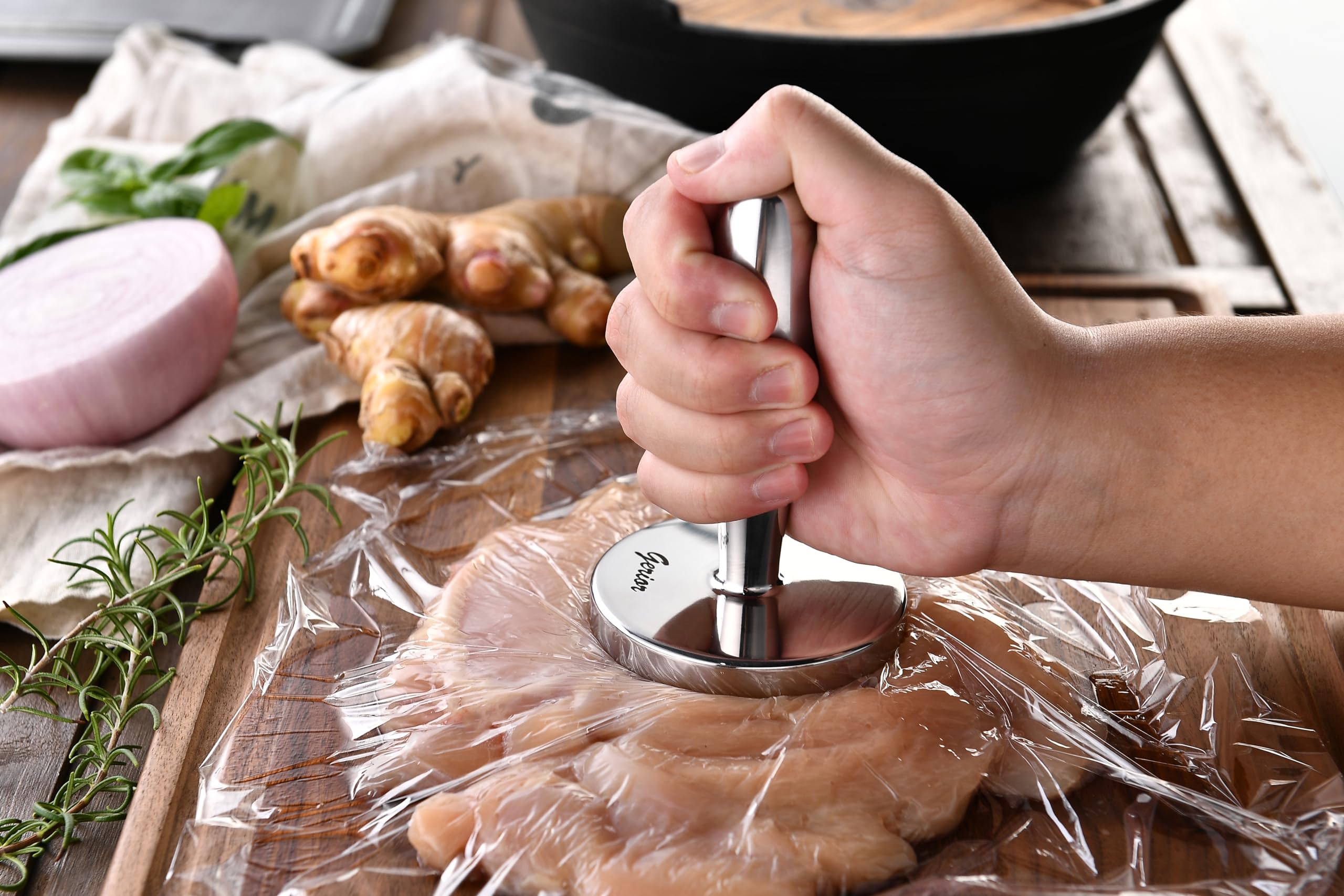 Meat Flatter Meat Pounder Tenderizer - Solid Cast Stainless Steel Round Chicken Fla ...