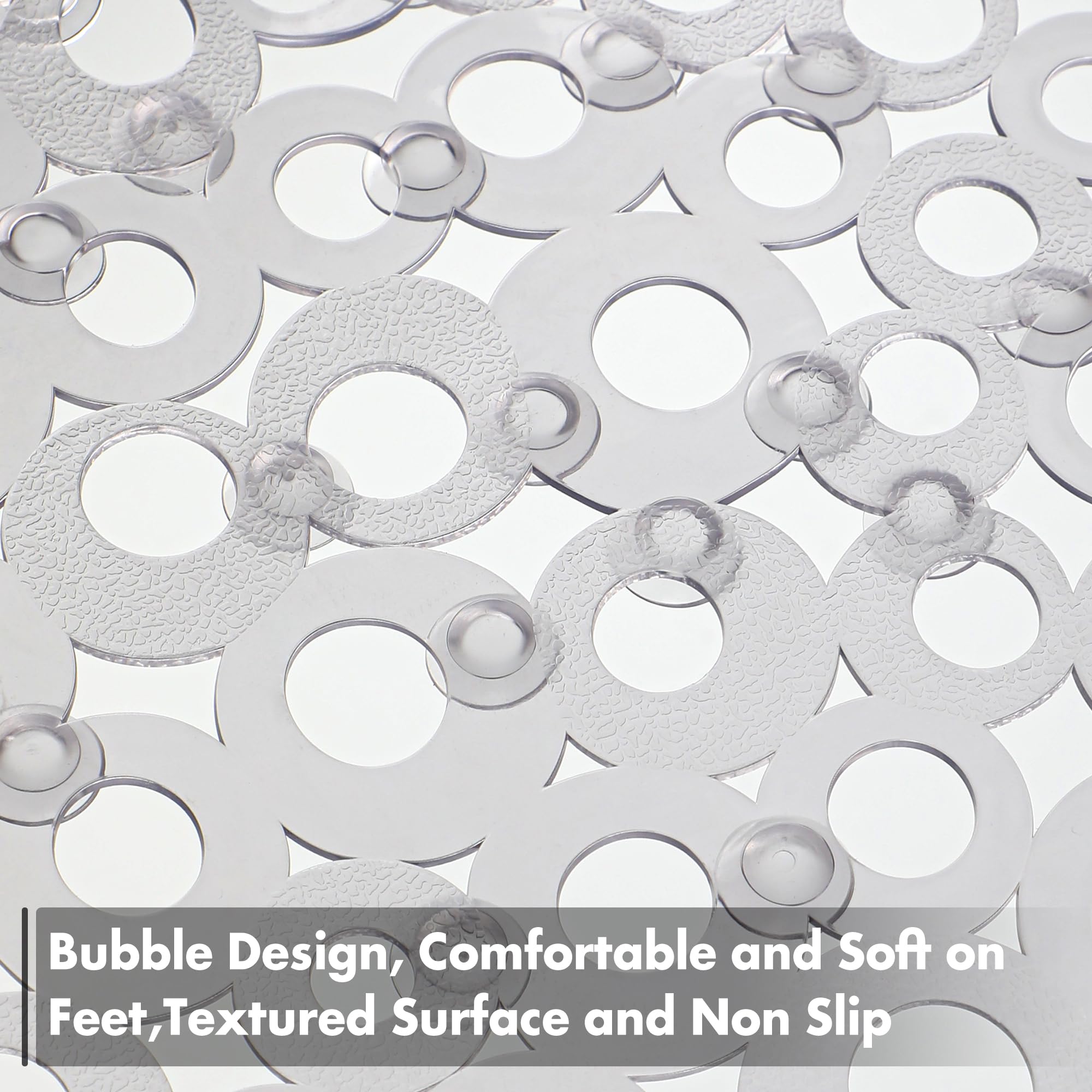 Weltrxe Oval Bathtub Mat Non Slip, Grey Bubbles Bath Mats For Tub, Shower Mat With Drain Holes, Suction Cups, Machine Washable B