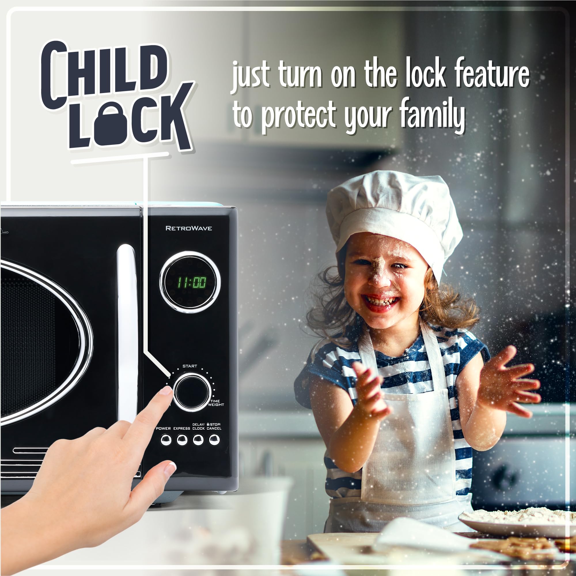 Nostalgia Retro Countertop Microwave Oven - Large 800-Watt - 0.9 Cu Ft - 12 Pre-Programmed Cooking Settings - Digital Clock - Ki