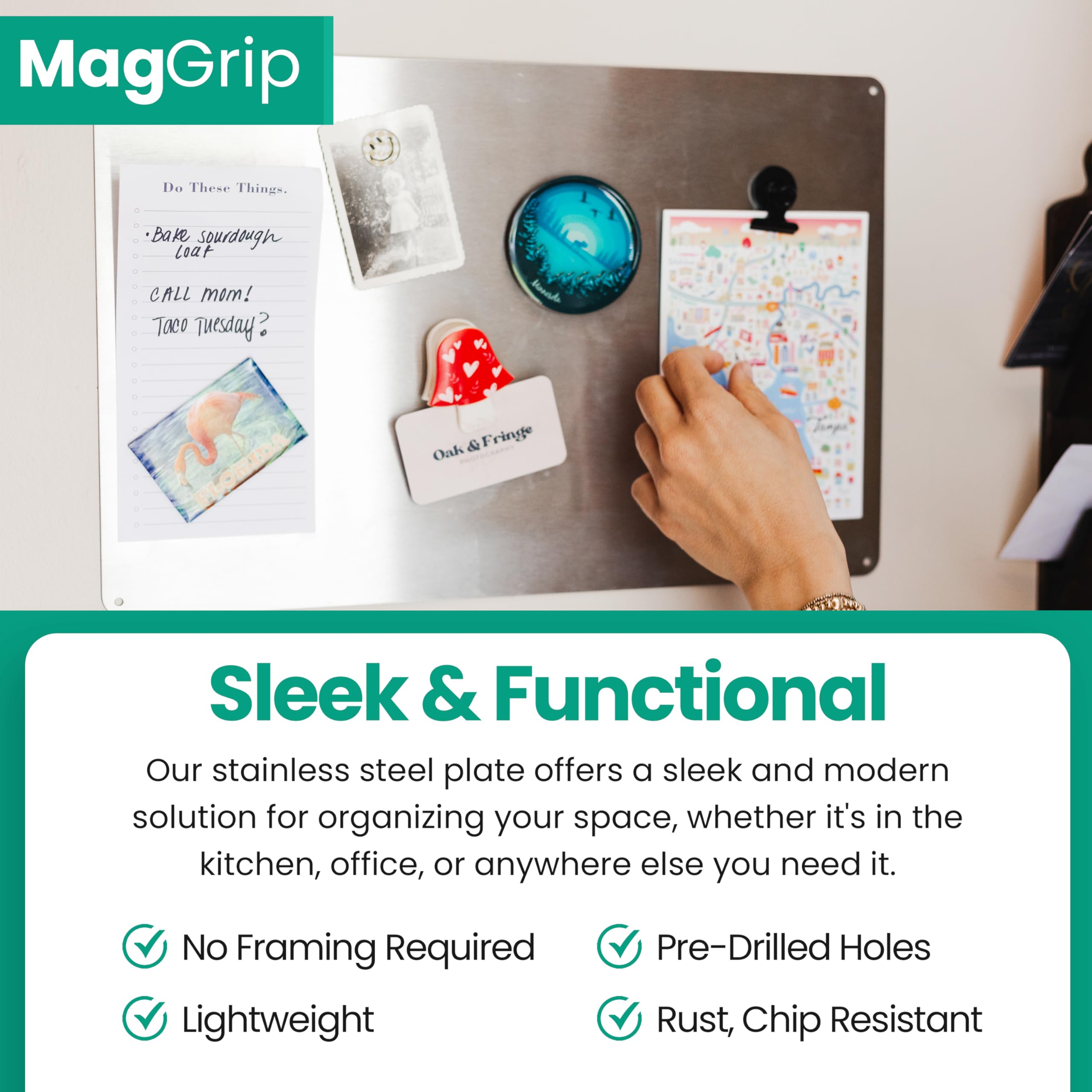 9.5 Inches X 6.5 Inches Stainless Steel Plate For Magnets, 3M Adhesive Back, Mounting Screws, Ideal For Magnetic Shelf, Spice Ho