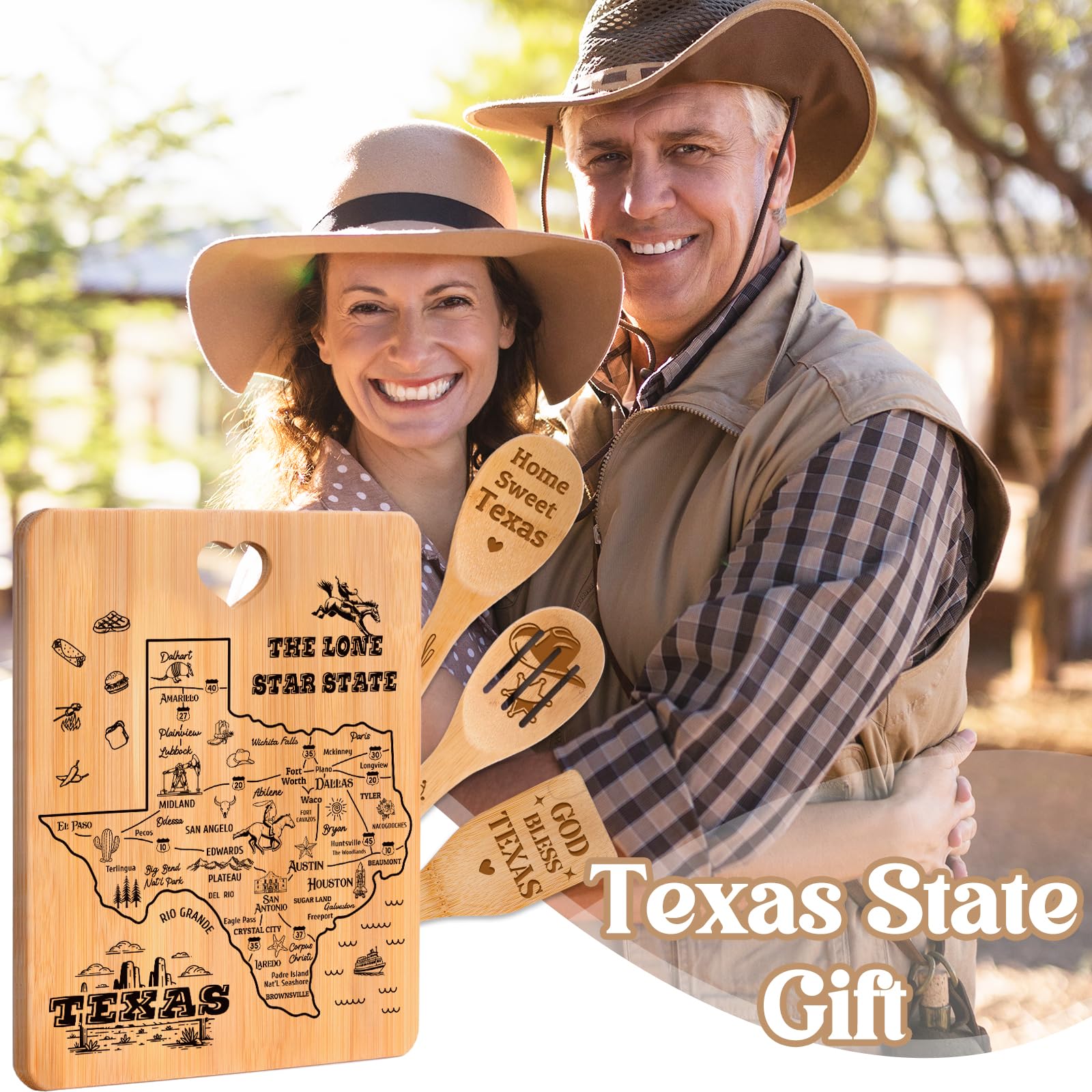 Texas Gifts Cutting Board Set, Christmas Gifts, Texas Souvenirs, Texas Kitchen Decor with State Map Design, Charcuterie and Serv