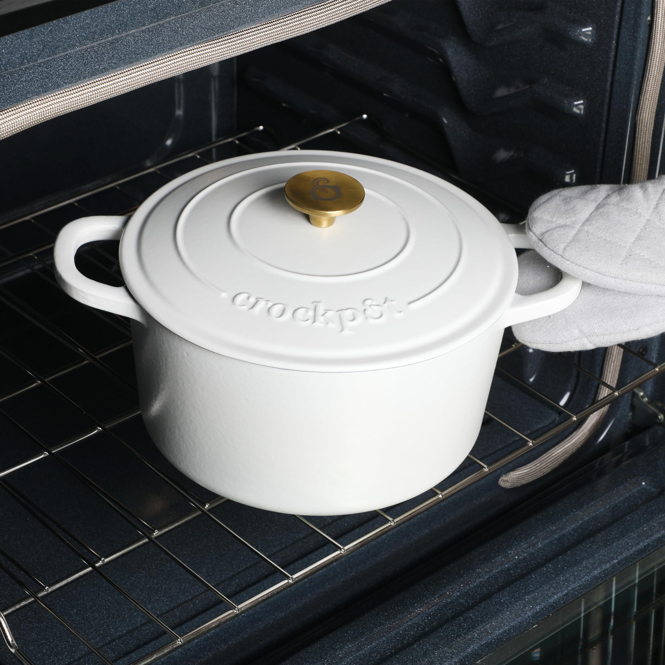 Crock Pot Artisan 5-Quart Round Dutch Oven - Matte Linen White W/Gold Knob