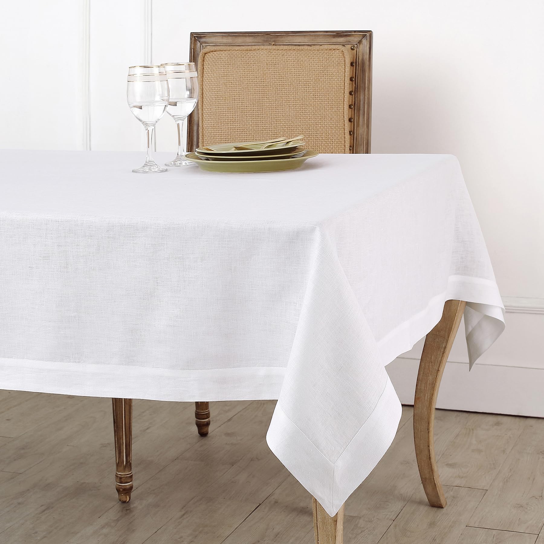 Solino Home White Linen Tablecloth 60 x 120 Inch - 100% Pure Linen Table Cloth for Rectangle Tables - Fete, Machine Washable Tab