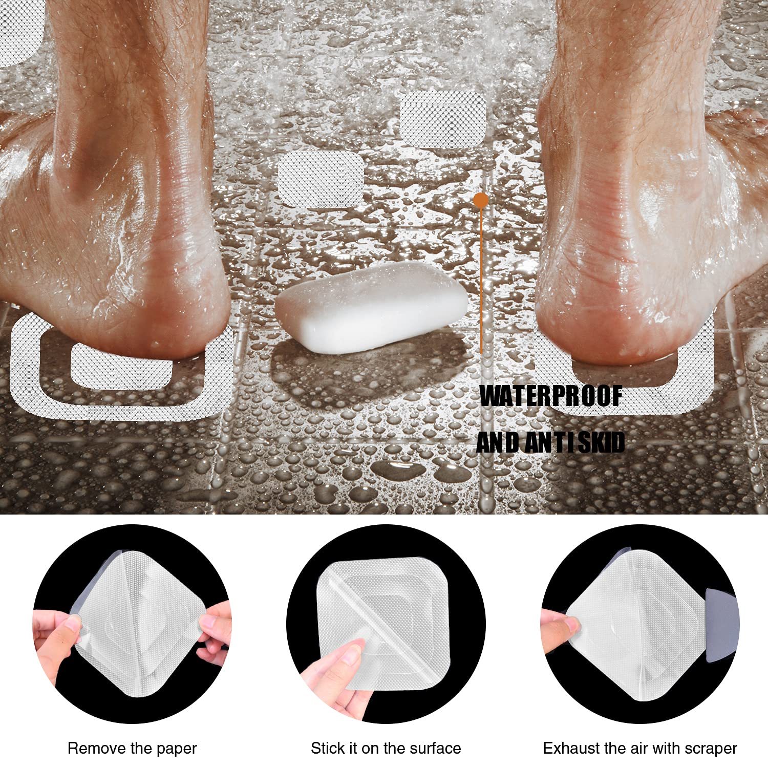 Secopad Non-Slip Bathtub Stickers, 36 Pcs Safety Bathroom Tubs Showers Treads Adhesive Decals Scraper