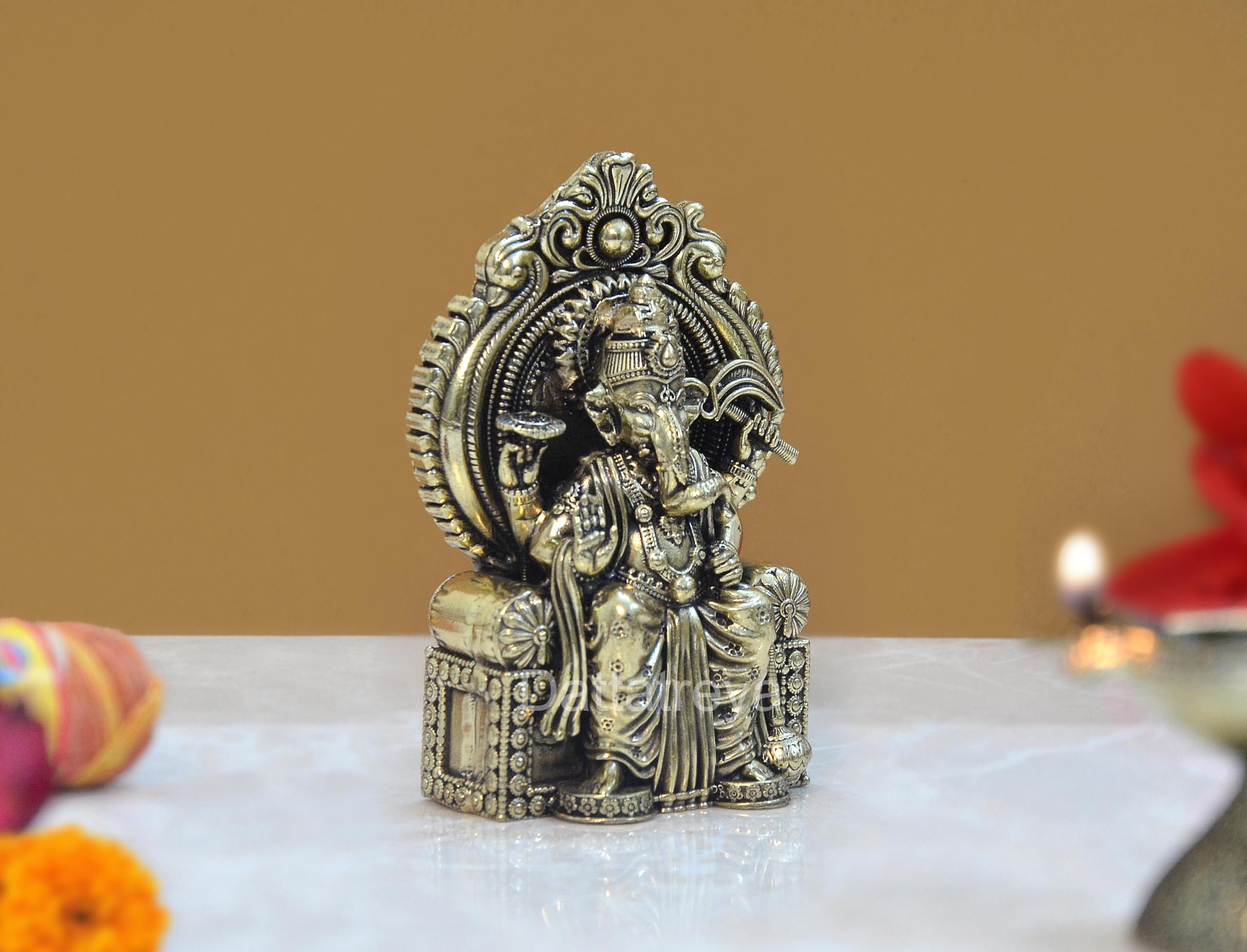 Dattatreya Bronze Lord Ganesha Idol Ganesh Statue Decorative Sculpture For Home Office Mandir Pooja Showpiece (Height 4 Inch)