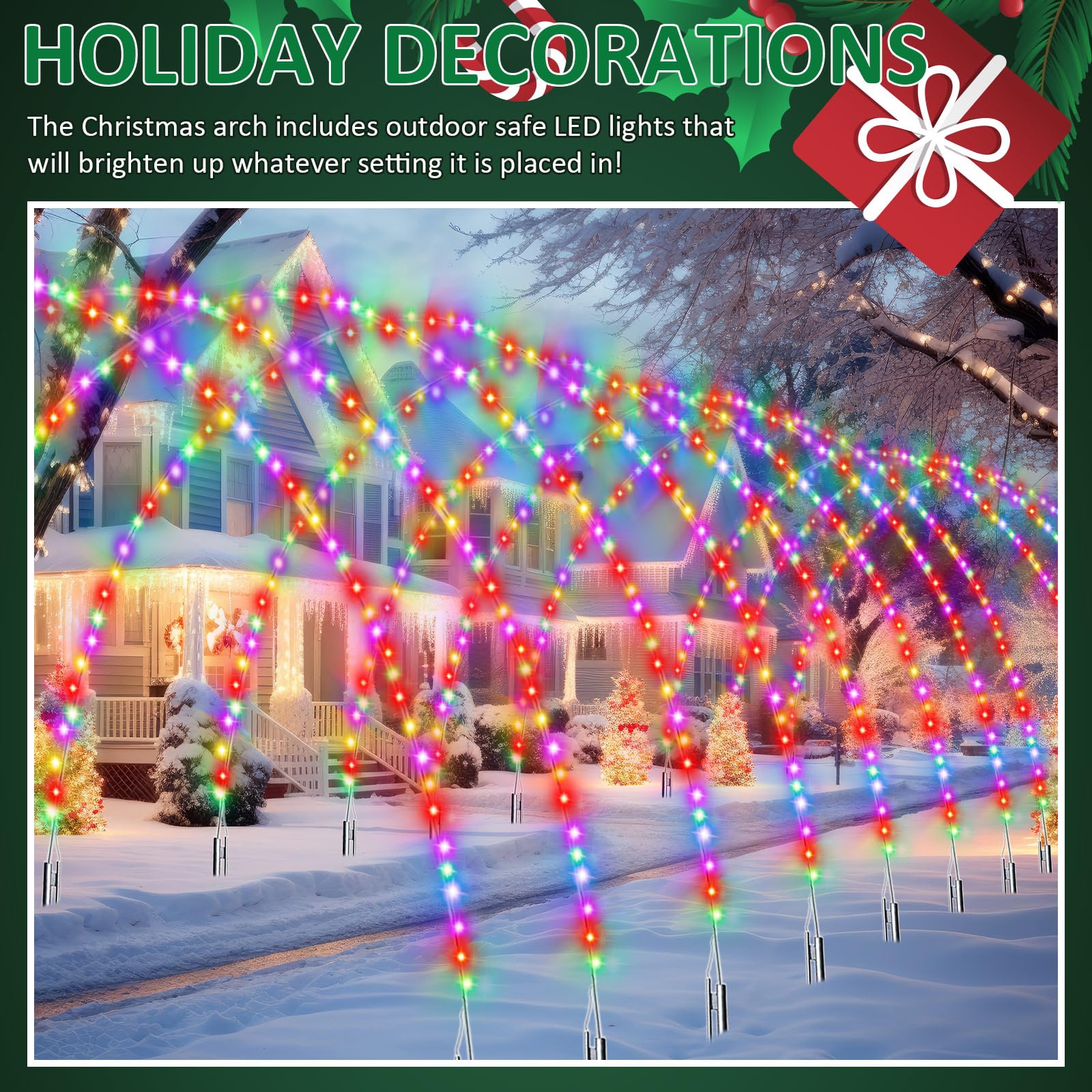 Aurelema 12 Sets 6.6 ft Light Arch for Christmas with 8 Mode LED Lights Remote Easy Assembly Reusable for Outdoor Christmas Arch