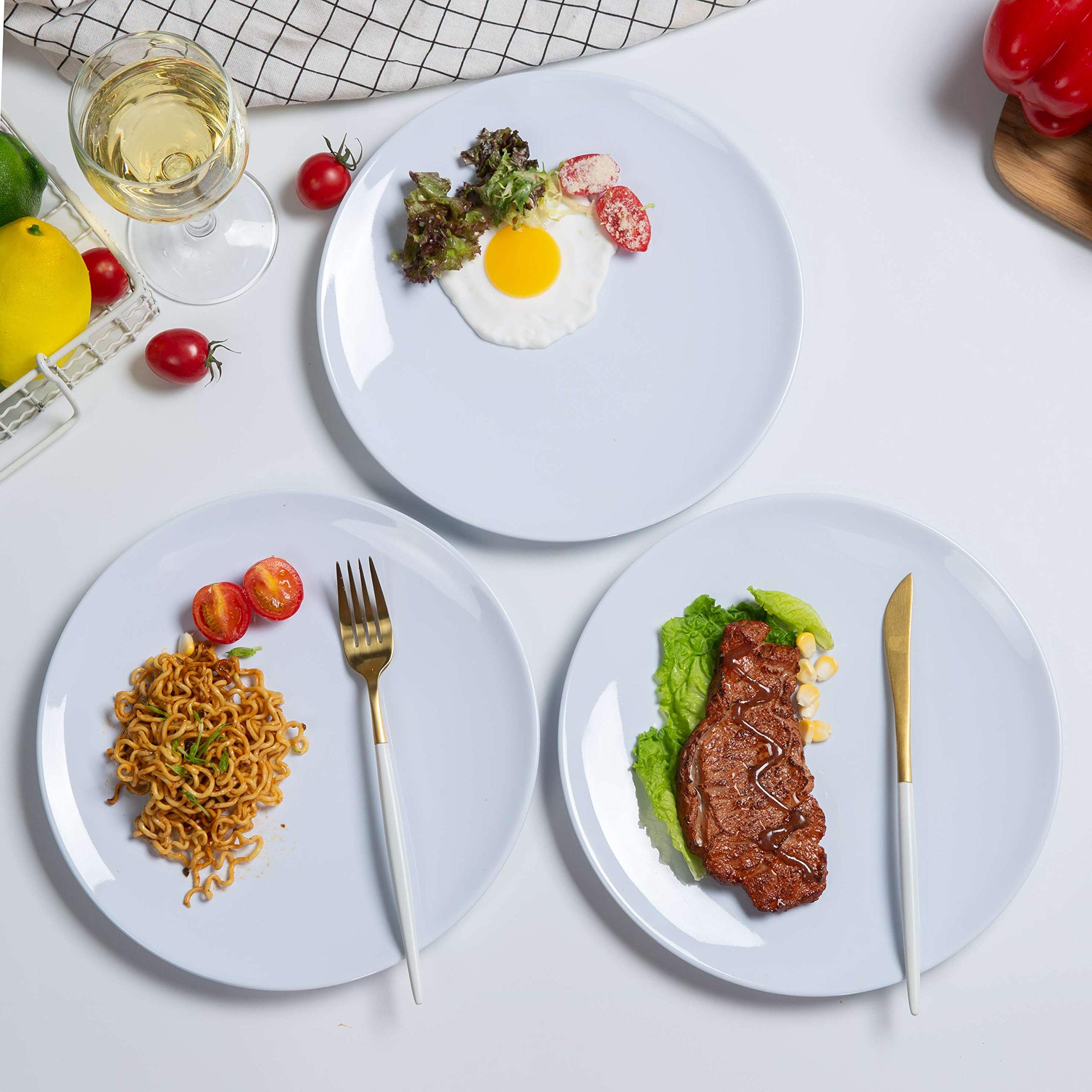 Webbylee Melamine Dinner Plates - 6Pcs 10Inch Dinnerware Dishes Set For Indoor And Outdoor Use, Break-Resistant, White