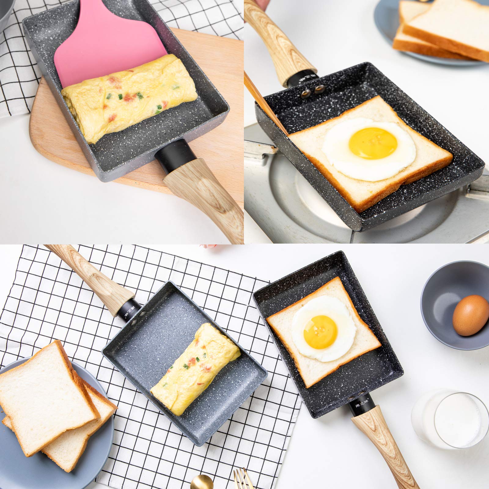 IBBM Tamagoyaki Omelette Pan - Non-Stick Aluminum Mini Frying Pan, Gray, Rectangle - Perfect for Cooking Japanese Eggs