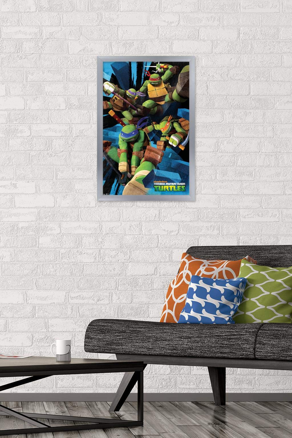 Trends International Nickelodeon Teenage Mutant Ninja Turtles - Attack Wall Poster, 14.725'' X 22.375'', Silver Framed Version
