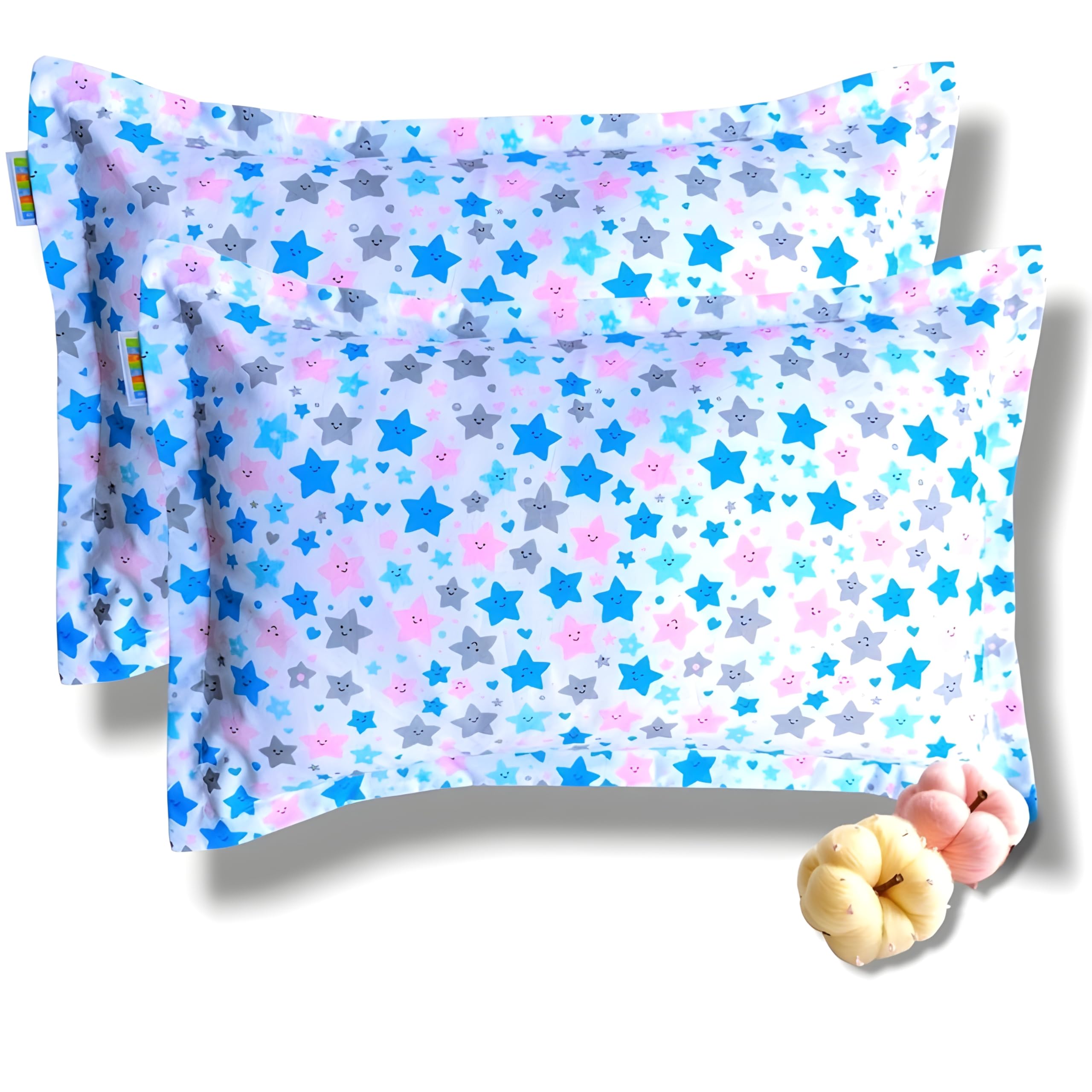 Samspire 100% Organic Cotton Kids Pillow Covers Only, Size 12X18 Inches, Suitable For Kids Of 1 To 6 Year, Set Of 2 (Star-Kid-Co