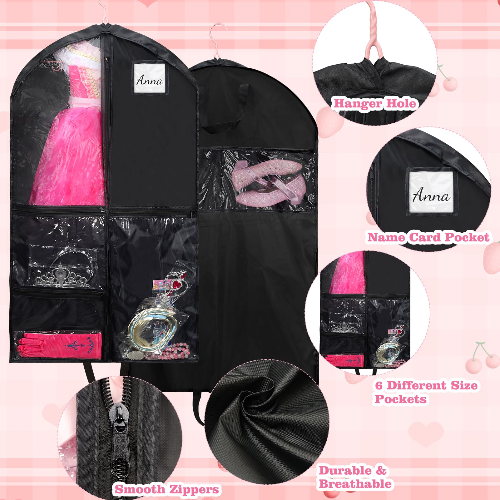 2 Pack Kids Garment Bags For Dance Costumes,Breathable Dance Costume Garment Bag For Competition,Waterproof Hanging Garment Bag