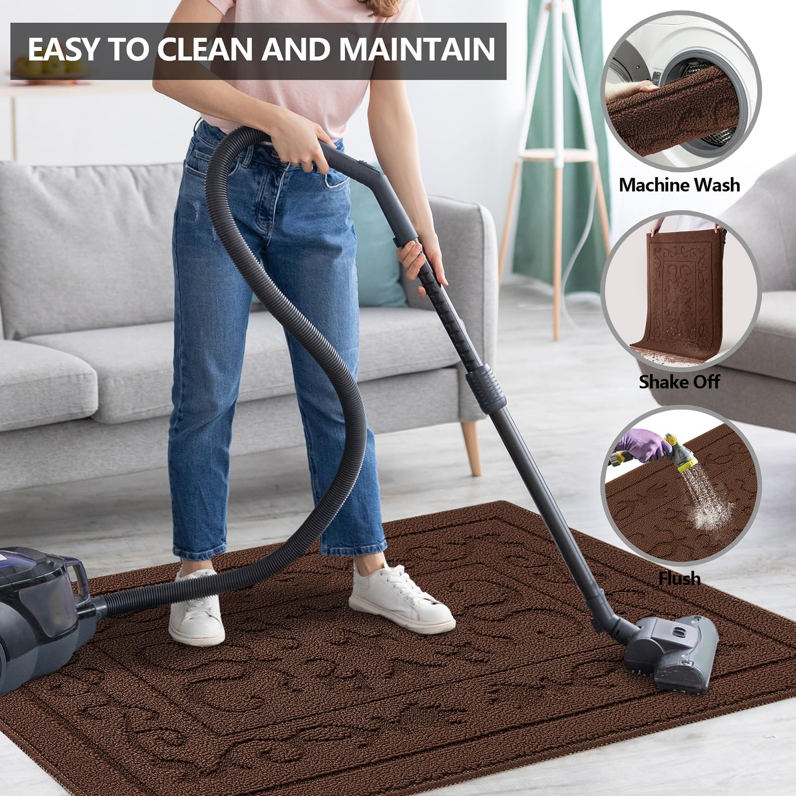 Foneyi Indoor Doormat, Front Back Door Mat 24''X36'' Washable, Rubber Backing Non Slip Door Mats, Low-Profile Absorbent Entrance