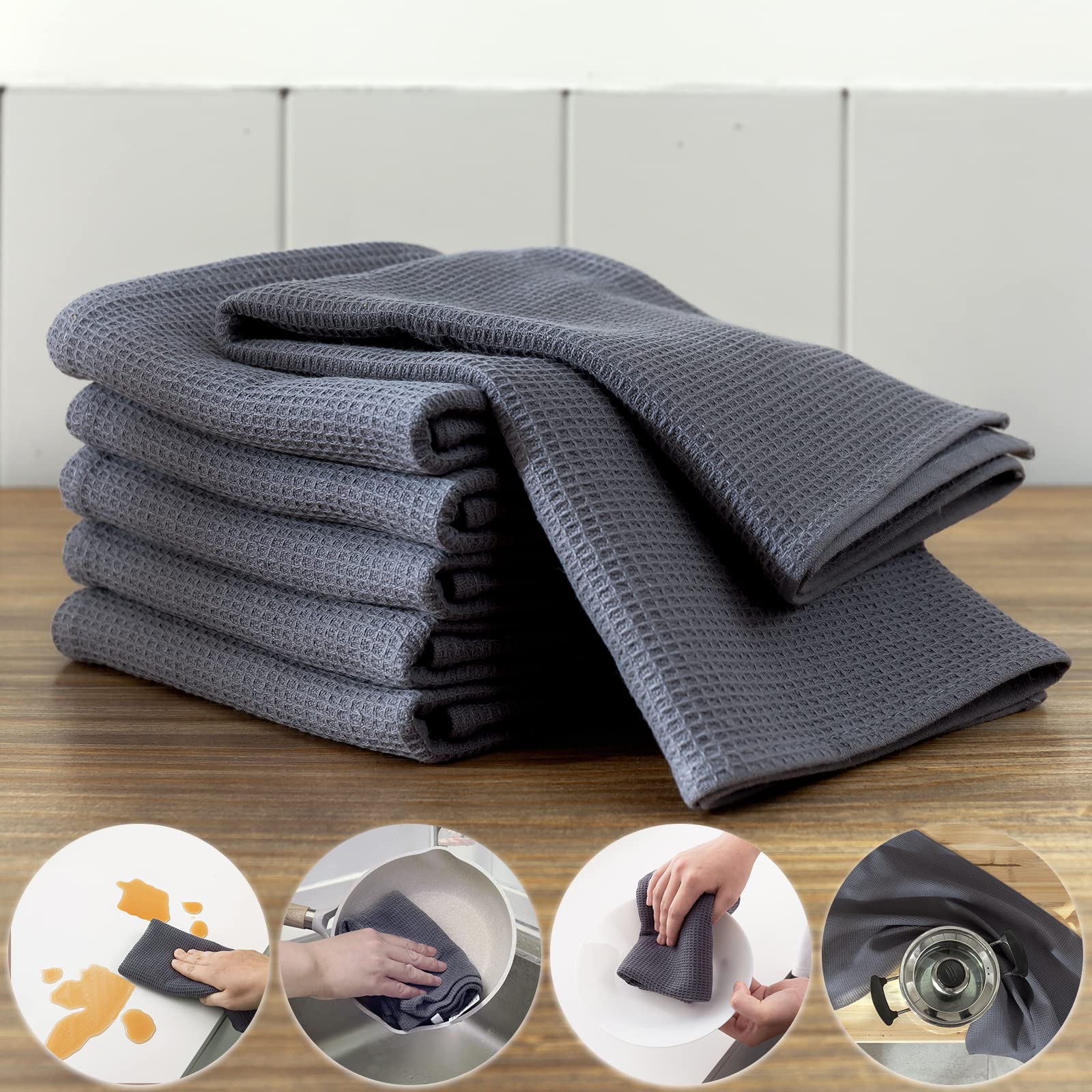 Quiltina 100% Cotton Absorbent Kitchen Dish Towels Set, Waffle Weave Kitchen Hand Towels, Ultra Soft Dish Towels Dish Cloths, Qu