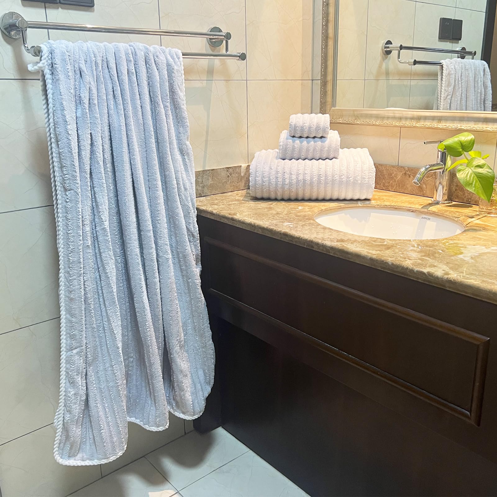 Ytyc 39X78 Inches Oversized Bath Sheets Towels Set Of 6 Large Towels For Bathroom Luxry Plush Super Soft Absorbent Stripe Hangin