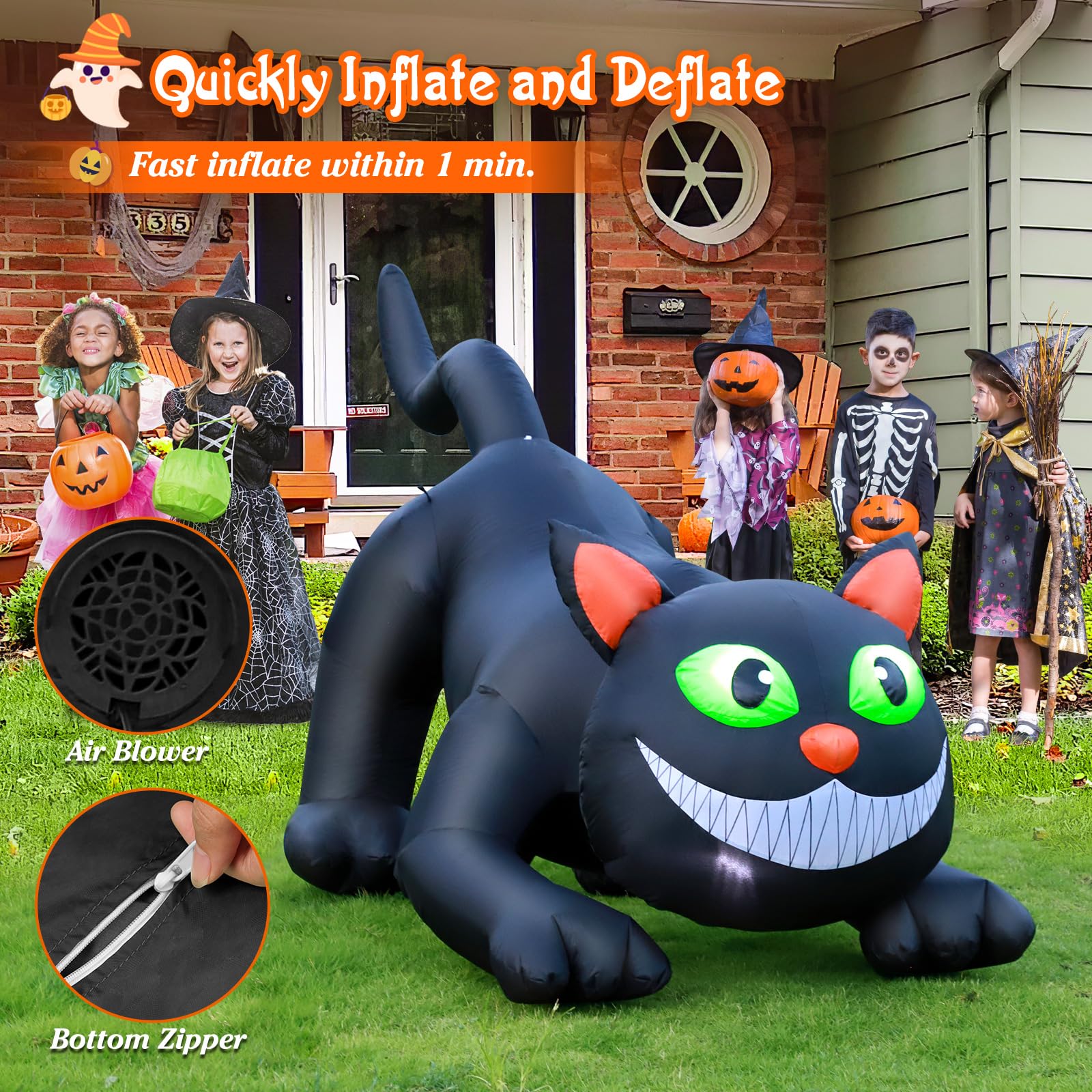 FunFanso 7 FT Halloween Inflatables Black Cat Outdoor Decorations, Blow Up Yard Decorations Built-in Bright LEDs for Indoor Part
