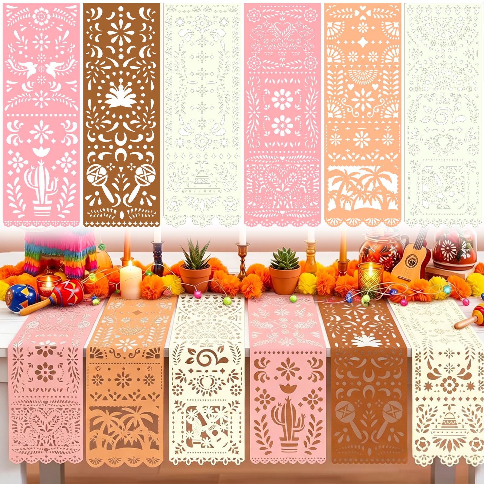 Eaasty 12 Pack Cielito Lindo Party Decoration Cielito Lindo Papel Picado Table Runners 29 x 10 Inch for Mexican Party Cinco De M