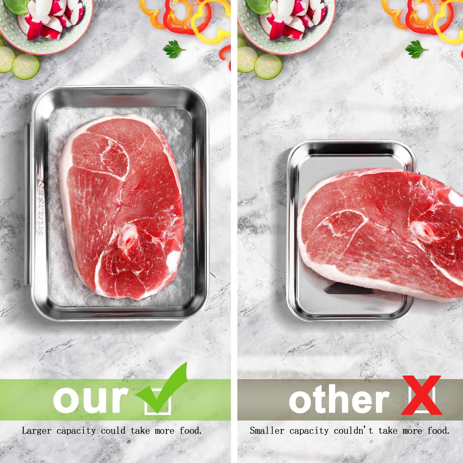 Hulisen Breading Trays Set Of 3, Large Stainless Steel Breading Pans For Dredging Chicken Breasts And Marinating Meat, Interlock