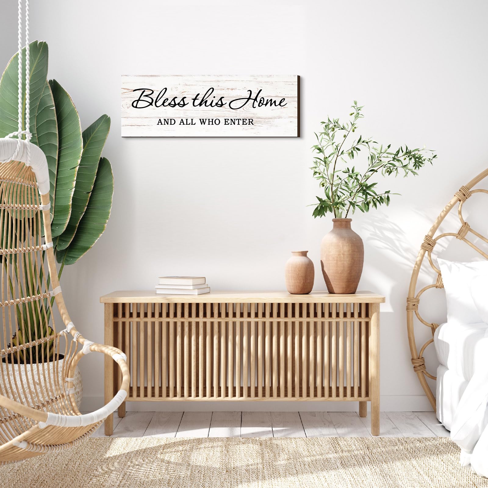 Jetec Farmhouse Bible Verse Scripture Wall Signs, Bless This Home and All Who Enter Wooden Plaque Decor for Church Home Christia