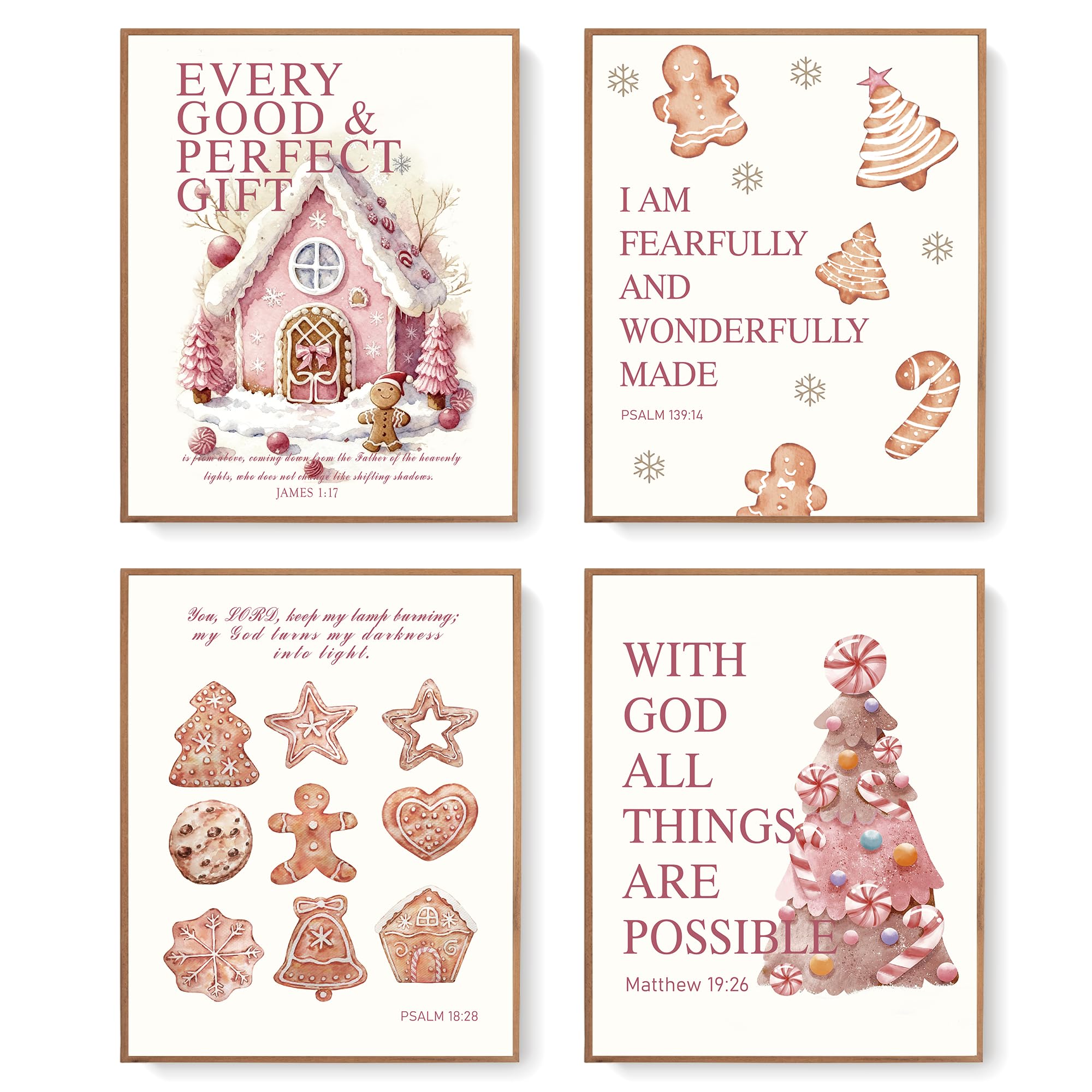 Lartsfro Coquette Pink Christmas Gingerbread House Gifts Wall Art Decor Posters, Cute Christmas Gingerbread Man Christian Room B