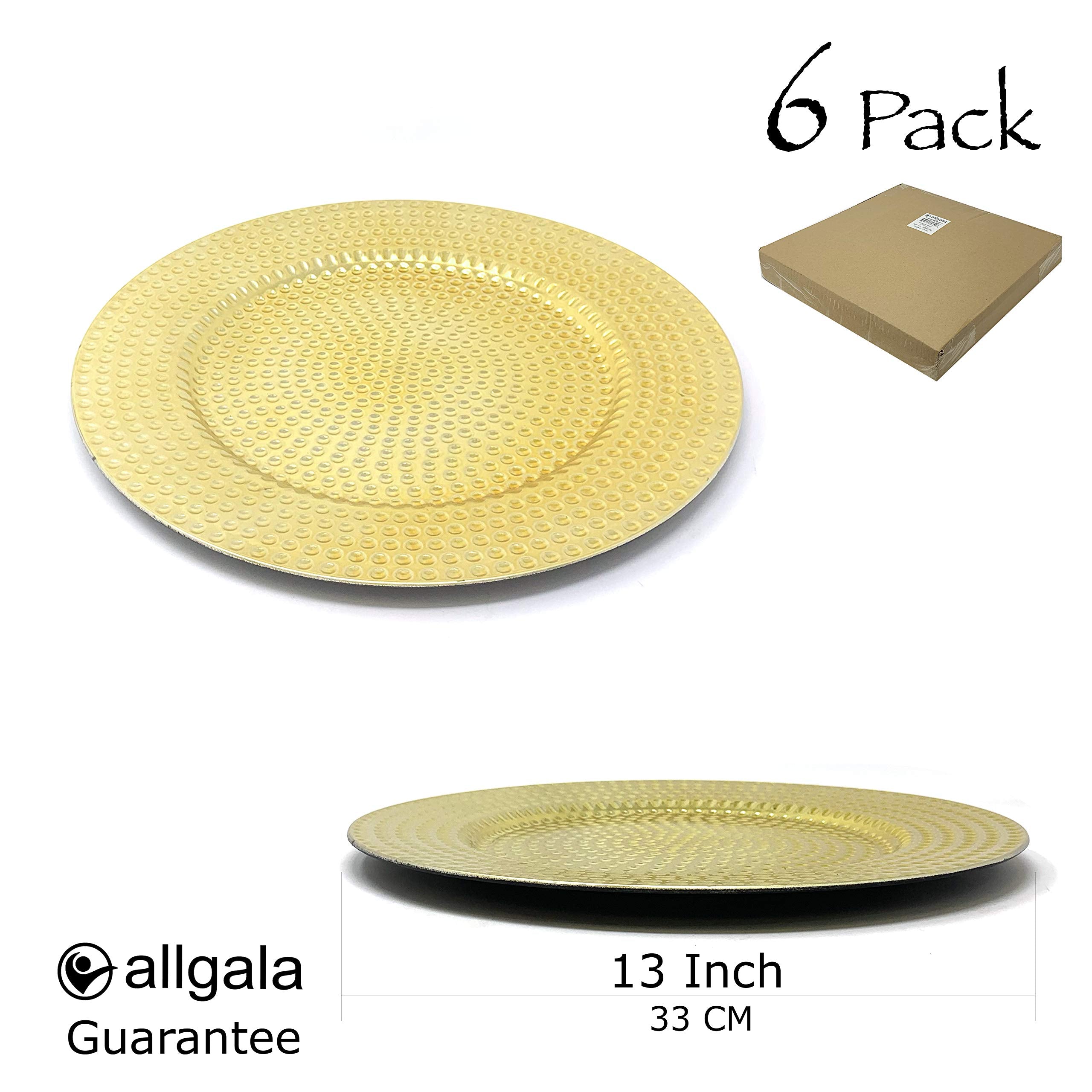 allgala 13-Inch 6-Pack Heavy Quality Round Charger Plates-Hammered Gold-HD80371