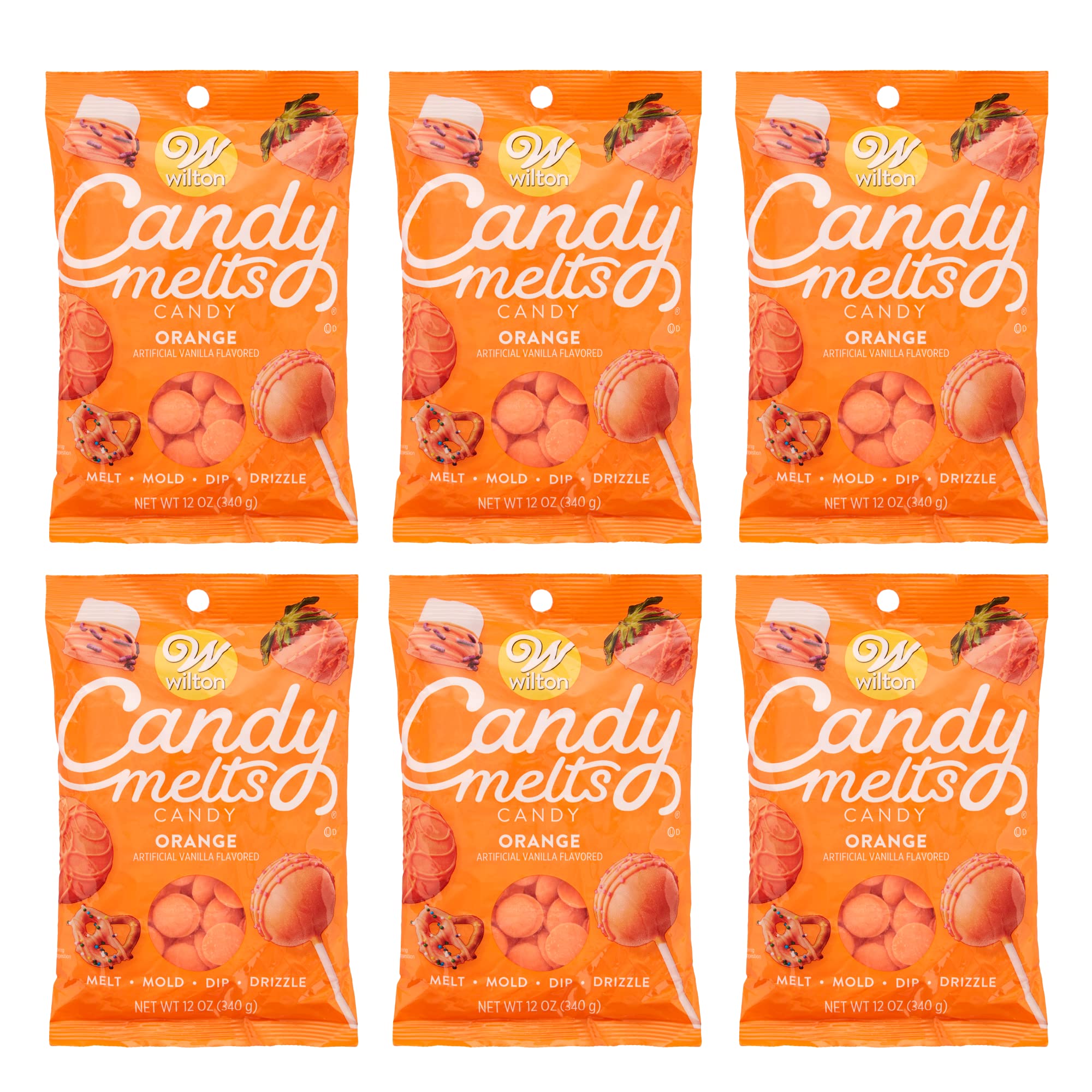 Wilton Melting Chocolate Orange Candy Melts for Cake Pops Candy Making Chips Vanilla Flavored 12oz., Pack of 6, Packaging May Va