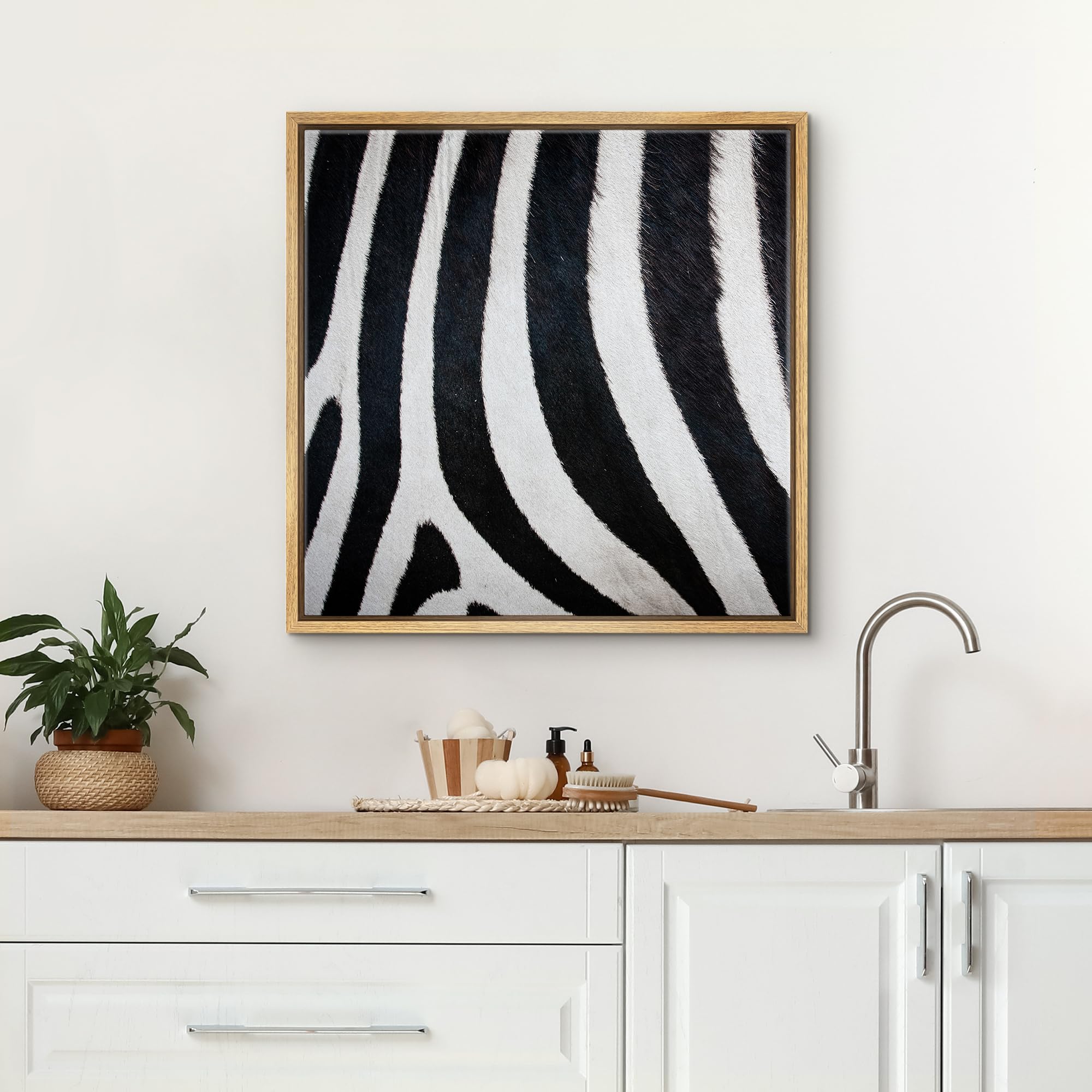 Wall26 Framed Framed Canvas Prints Wall Art Framed Framed Canvas Prints Wall Art - Zebra Fur/Skin Texture - 16''X16'' Natural