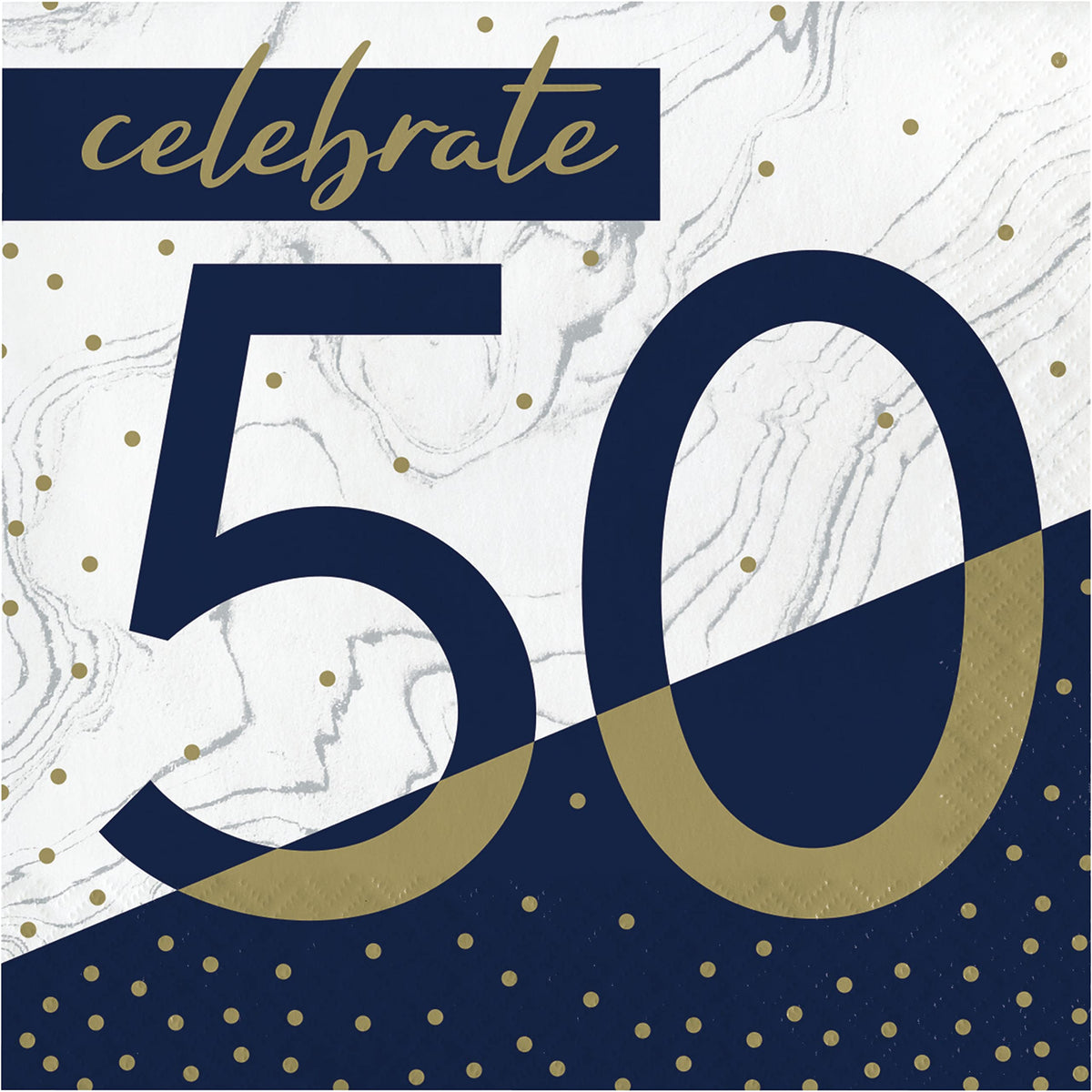 Trendware Navy And Gold 50Th Birthday Napkins, 48 Ct