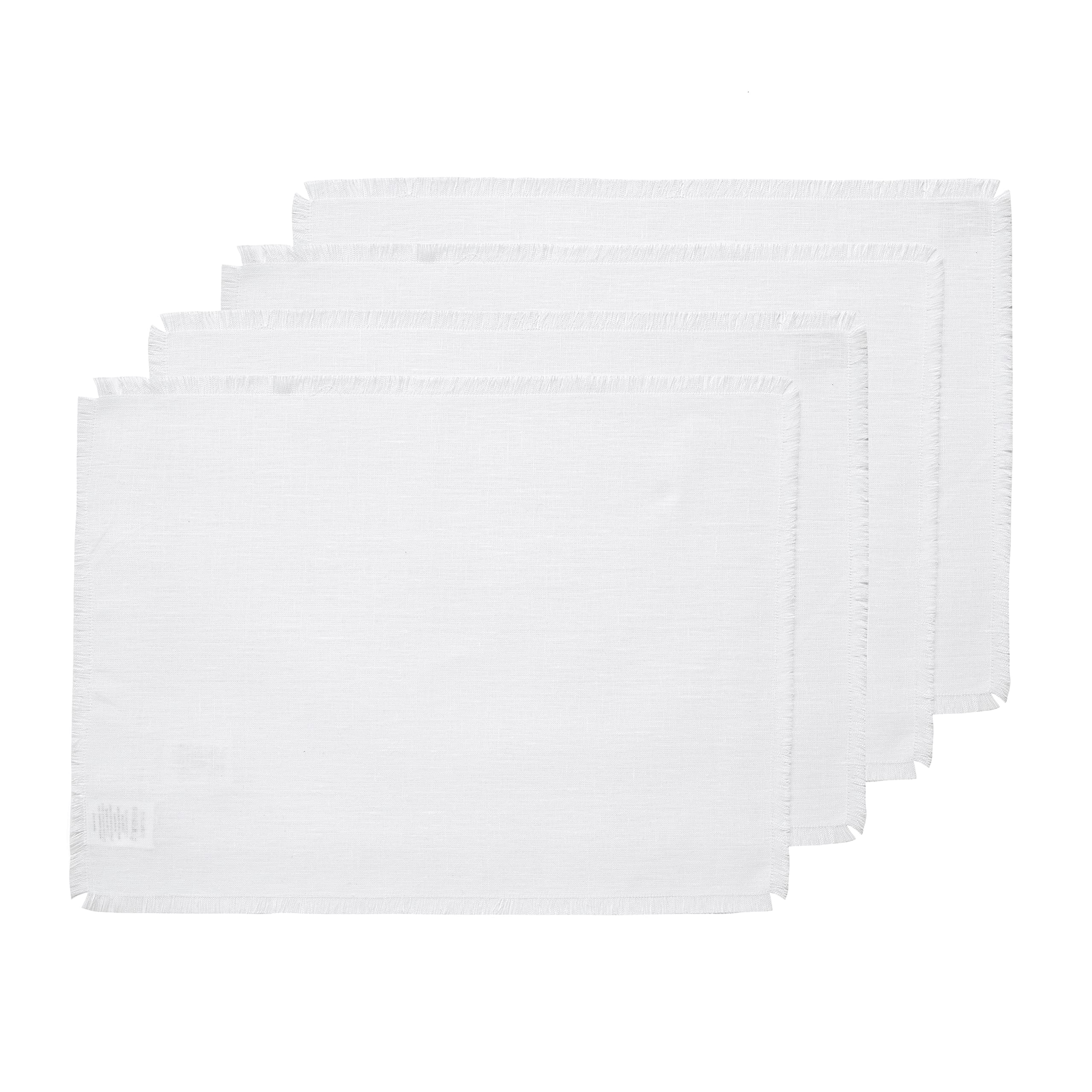 Solino Home Linen Placemats 14 X 19 Inch - White, 100% Pure Linen Fringe Tablemats