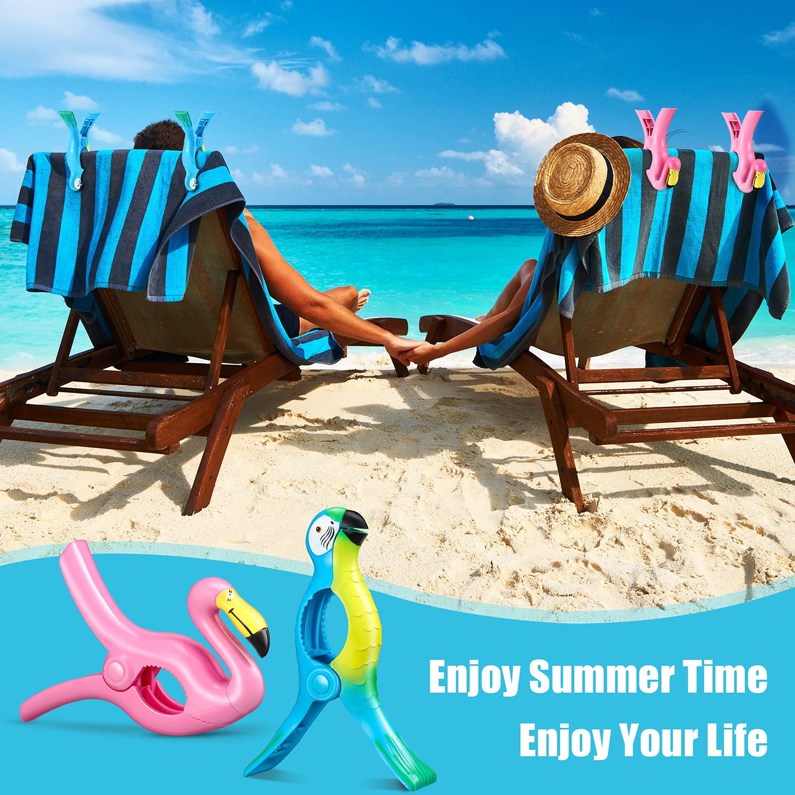 4 Pieces Flamingo Beach Towel Clip For Beach Chairs Parrot Towel Holder Clothes Pegs Beach Towel Clip In Bright Color Jumbo Size