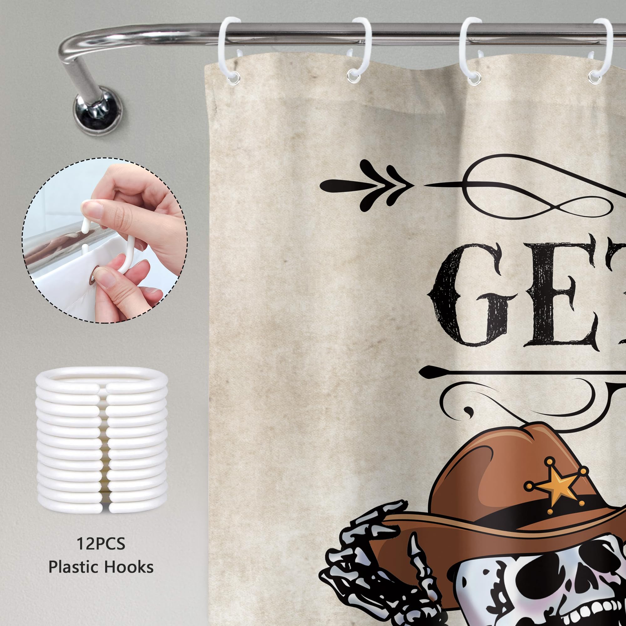Mitpok Halloween Funny Skull Skeleton Shower Curtain 72Wx72H Western Cowboy Texas Gothic Spooky Cool Bone In Bathtub Bubbles Ret
