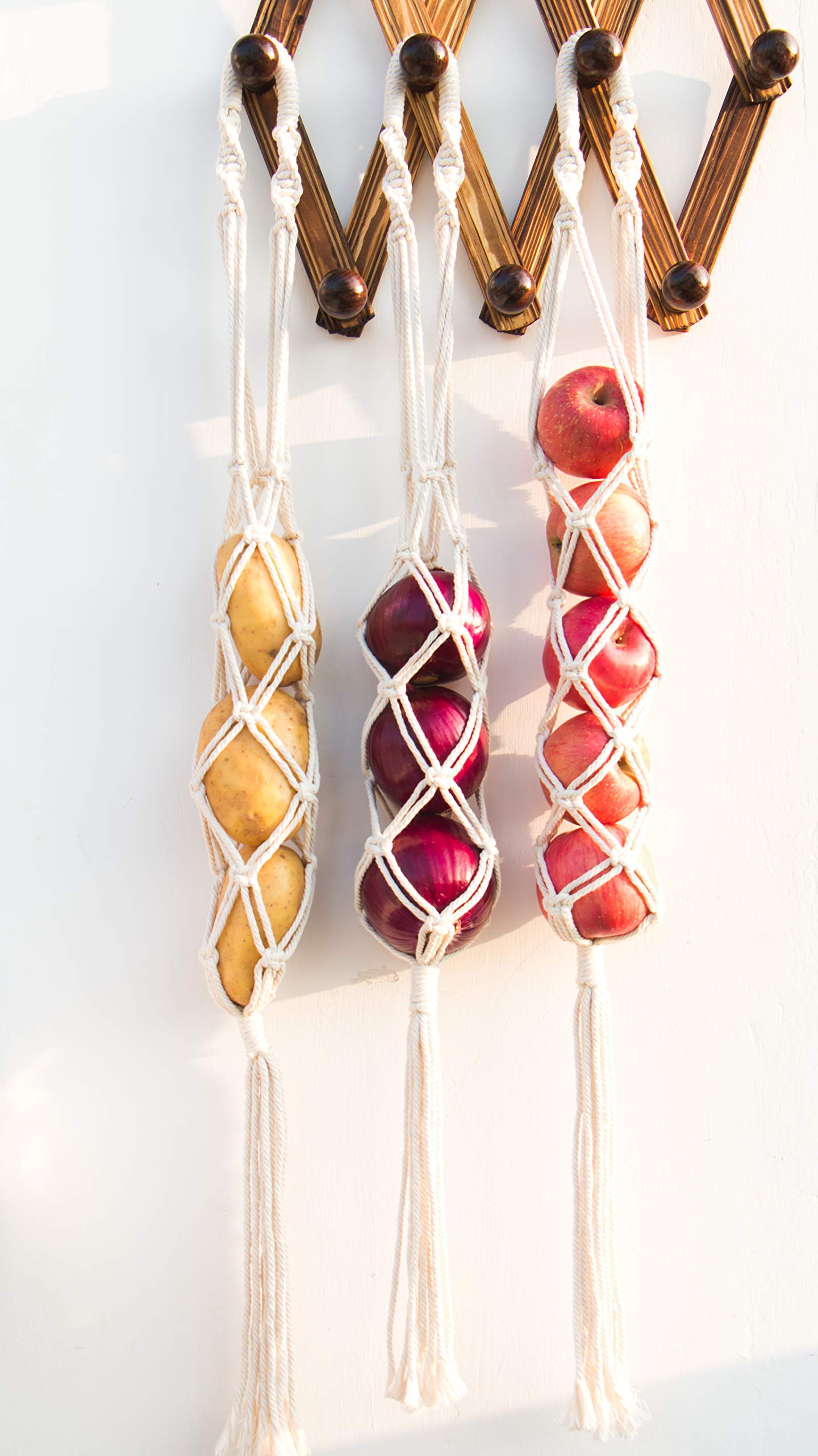 Decocove Hanging Fruit Basket - Boho Basket For Potato, Onion And Fruit Storage - Boho Wall Hanging Decor For Kitchen - Macrame
