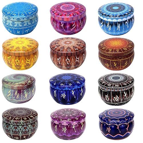 12 Constellations Scented Candles Gift Set 2.5oz Aromatherapy Candles Strong Fragrance Portable Travel Tin Jar Candles Gifts for