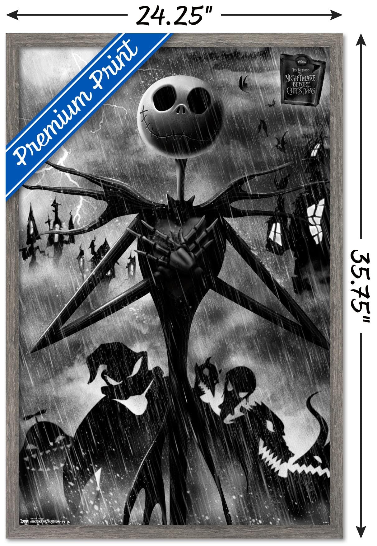 Trends International Disney Tim Burton'S The Nightmare Before Christmas-Shadows Wall Poster, 22.375'' X 34'', Barnwood Framed Ve