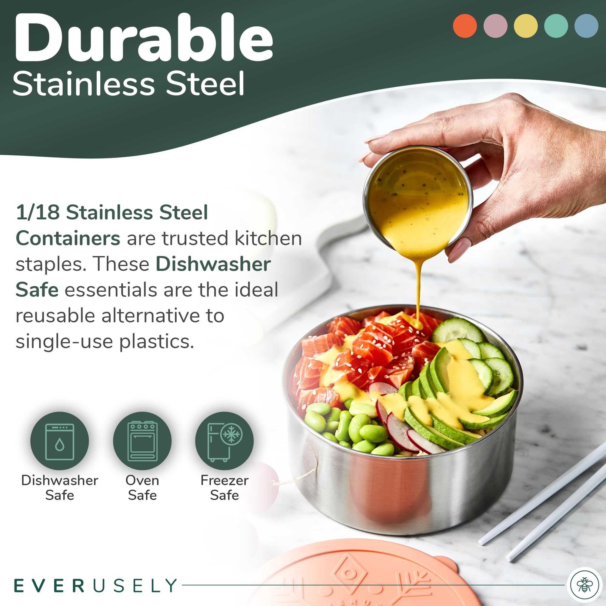Everusely Stainless Steel Containers With Lids, Leakproof Stainless Steel Food Containers, Nesting Stainless Steel Snack Contain