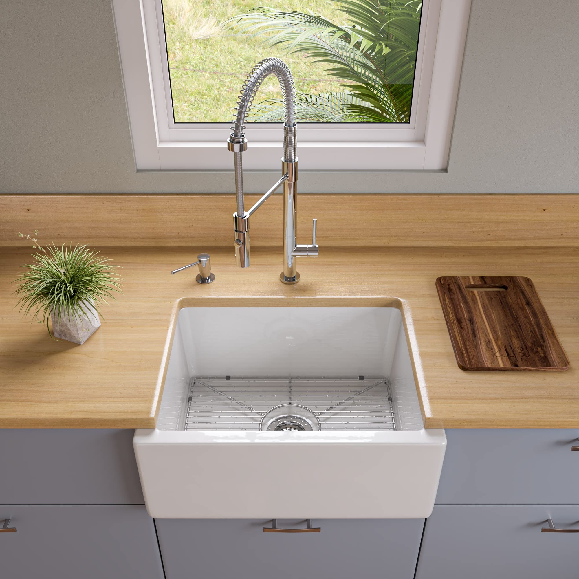 Alfi Brand Ab2418Hs-W Reversible Smoothfluted Single Bowl Fireclay Farm Sink 24 White
