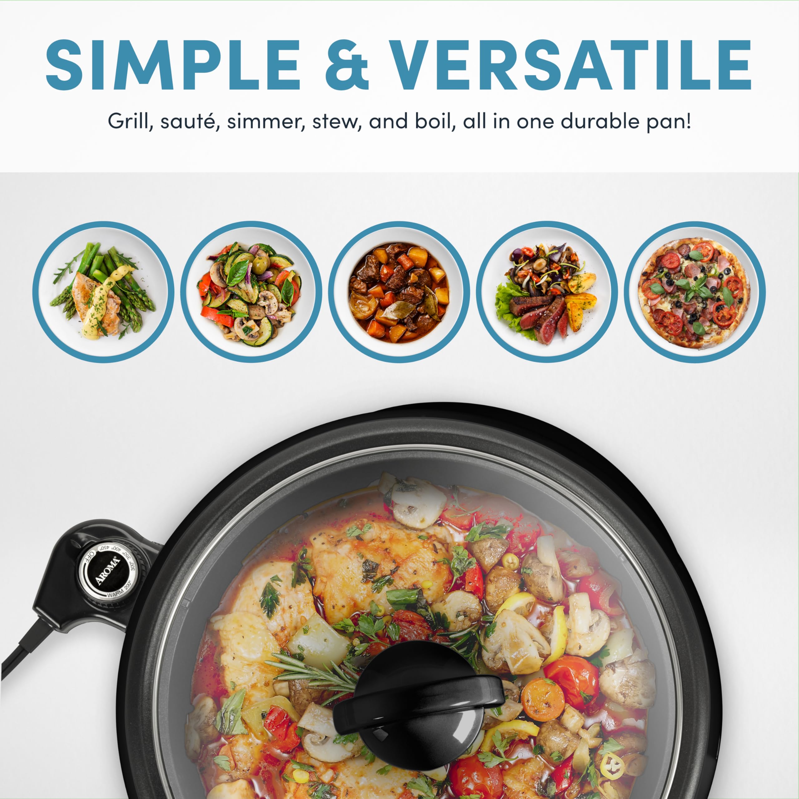 Aroma Housewares Asp-137B Grillet 3Qt. 3-In-1 Cool-Touch Electric Indoor Grill Portable, Dishwasher Safe, With 10 In. Nonstick P