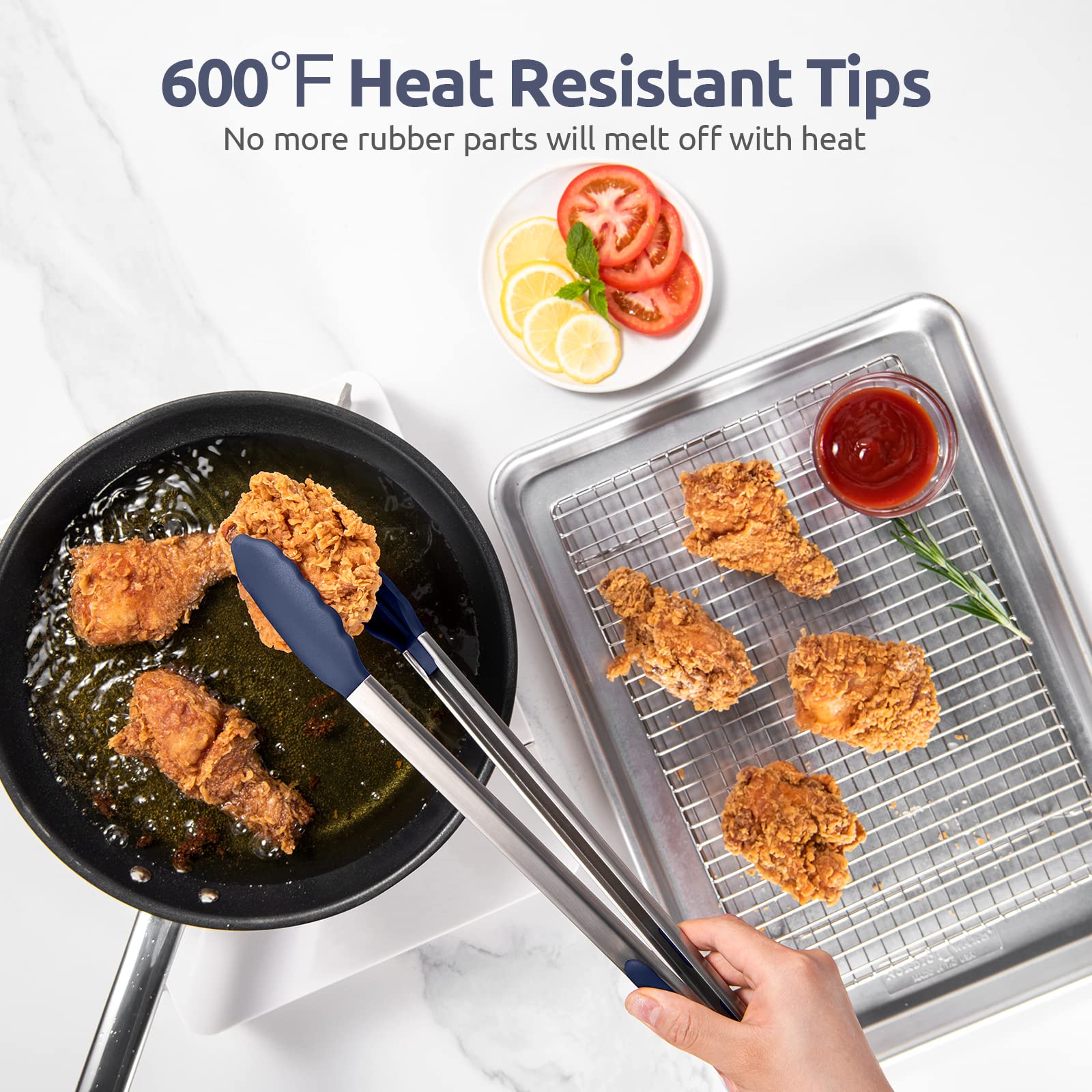 600F Heat Resistant Kitchen Tongs: U-Taste 16 In Extra Long Large Silicone Cooking Tong With Non Stick Rubber Tips & Non Slip Si