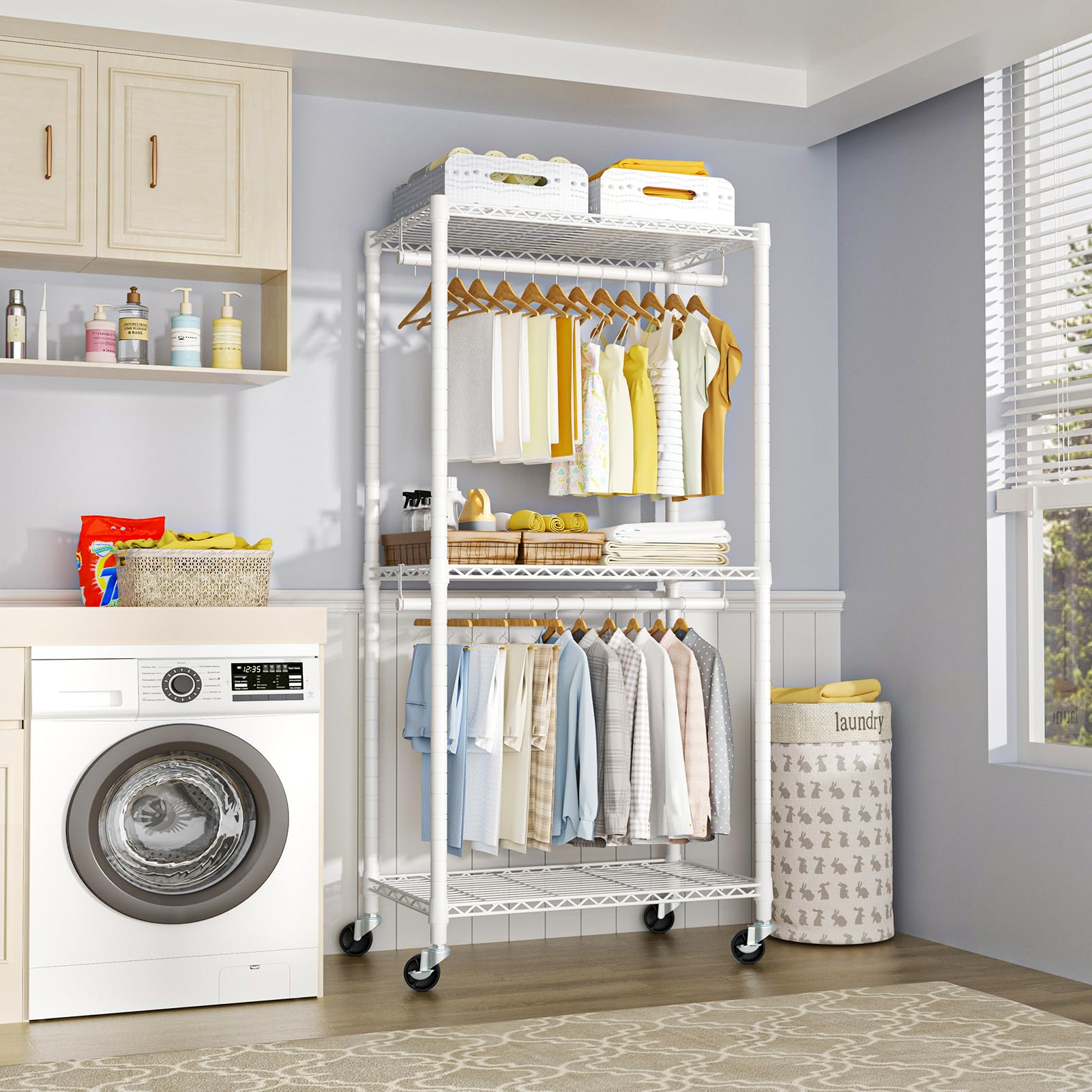 Futassi P1 Medium Heavy-Duty Portable Closet, 30'' W X 14'' D X 76'' H, Metal Rolling Clothing Rack, White