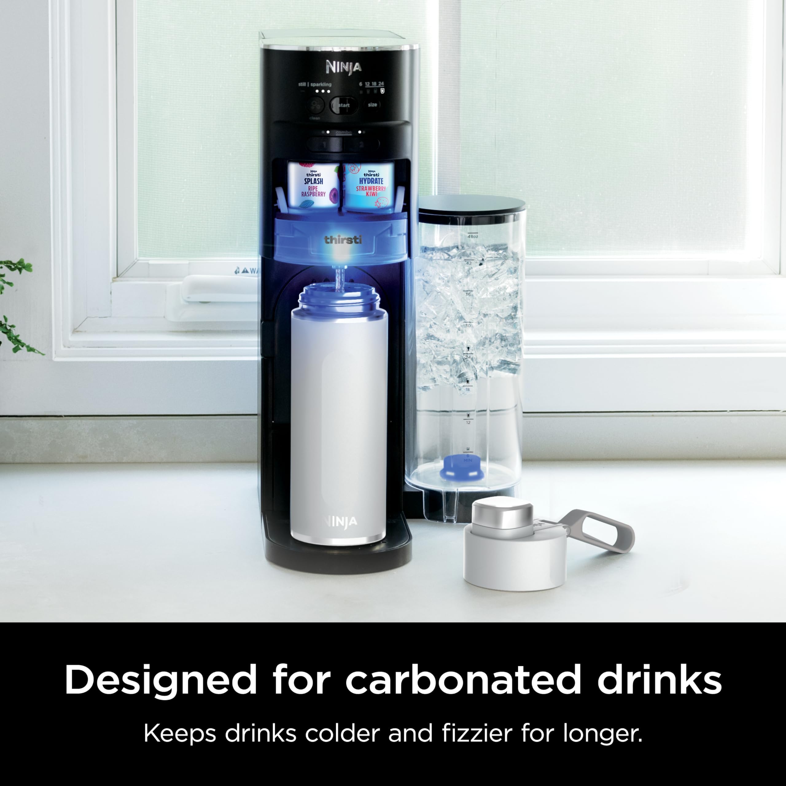 Ninja Dw2401Wh Thirsti 24Oz Travel Water Bottle, For Carbonated Sparkling Drinks, Colder And Fizzier Longer, Leak Proof, 24 Hrs