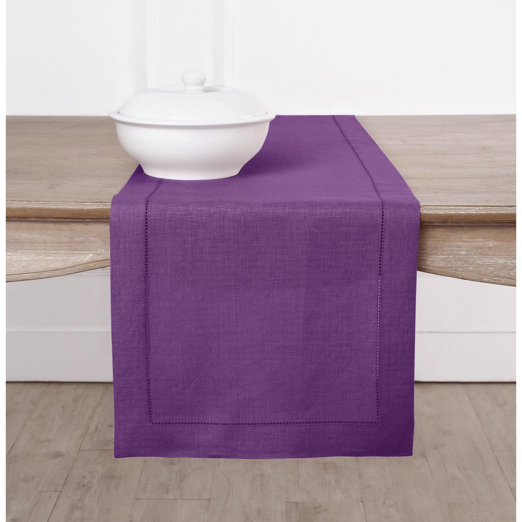 Solino Home Linen Purple Table Runner 120 Inches Long - 100% Pure Linen Classic Hemstitch Dining Table Runner 14 X 120 Inch Idea