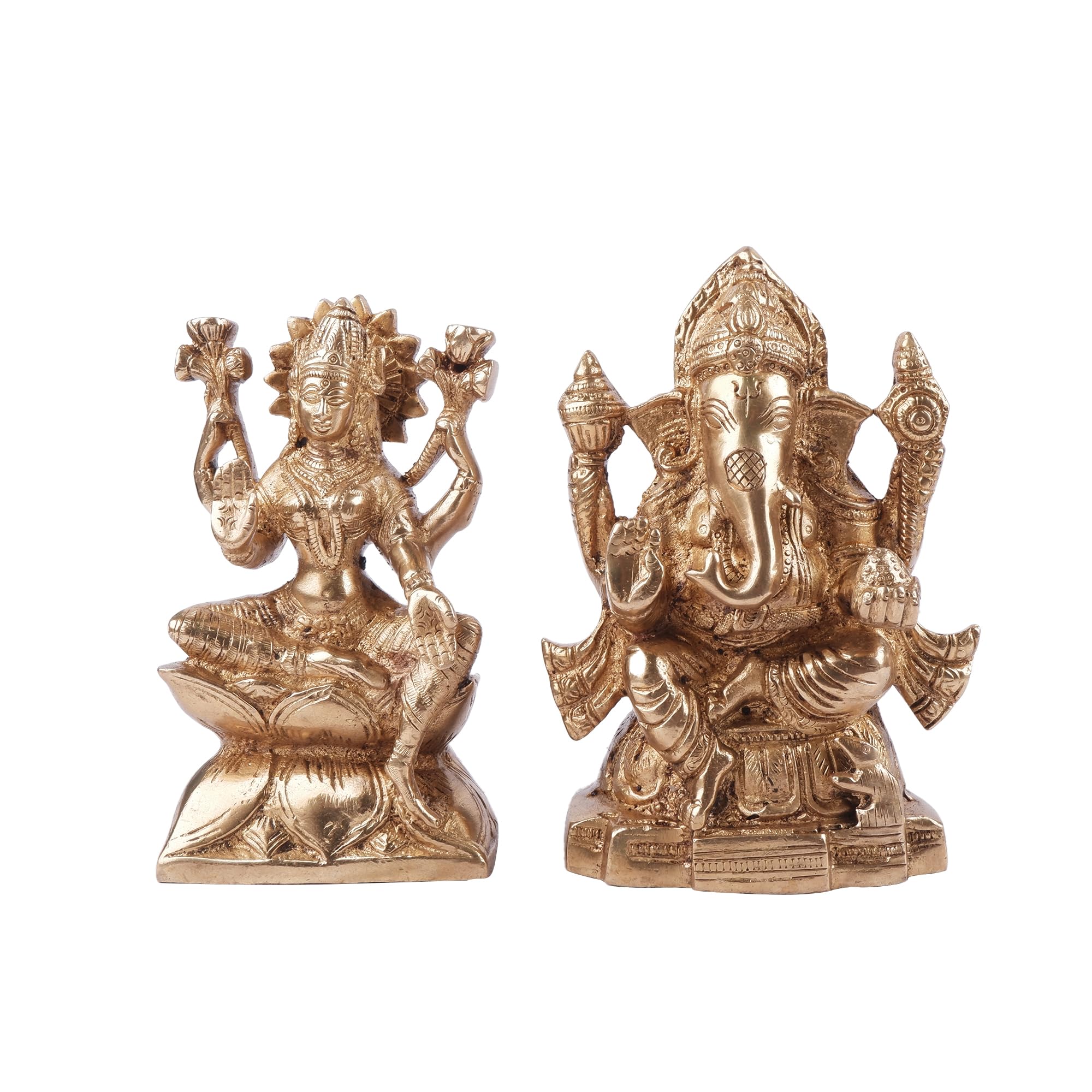 Shoppingrox Lakshmi Ganesh God Idol | Brass | Yellow Colour - 15 Cm