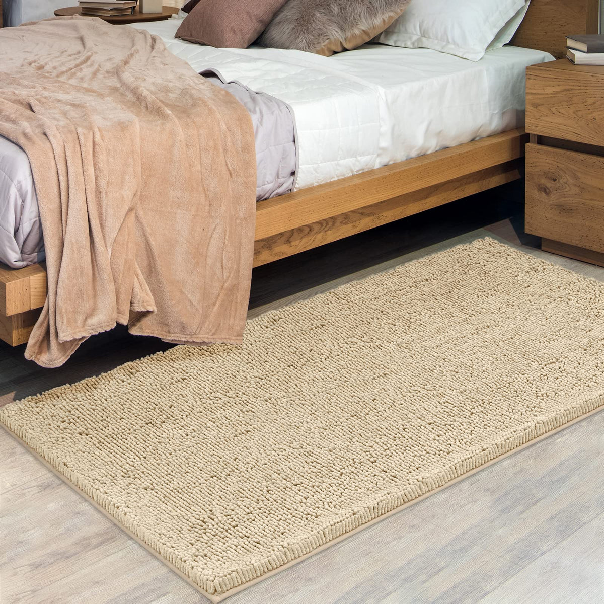 Extra Long Soft Plush Chenille Bathroom Runner Rug, Absorbent Microfiber Bath Mat, Machine Washable, Non-Slip Grip, Shag Carpet
