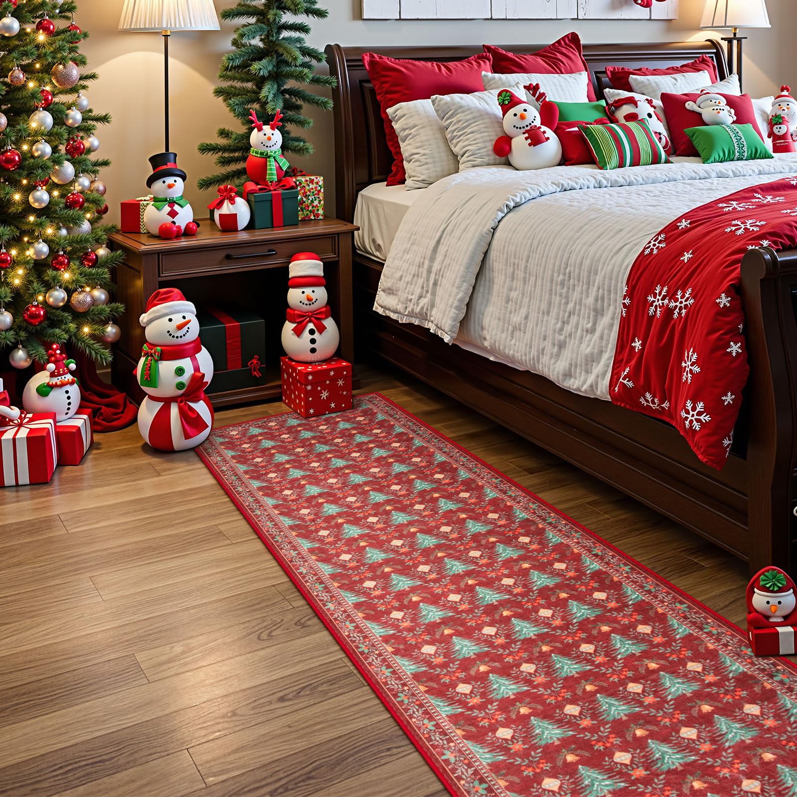 Yuemasi Christmas Runner Rug for Hallway 2x8, Washable Christmas Kitchen Rug Non Slip, Soft Xmas Tree Print Red Carpet Runner fo