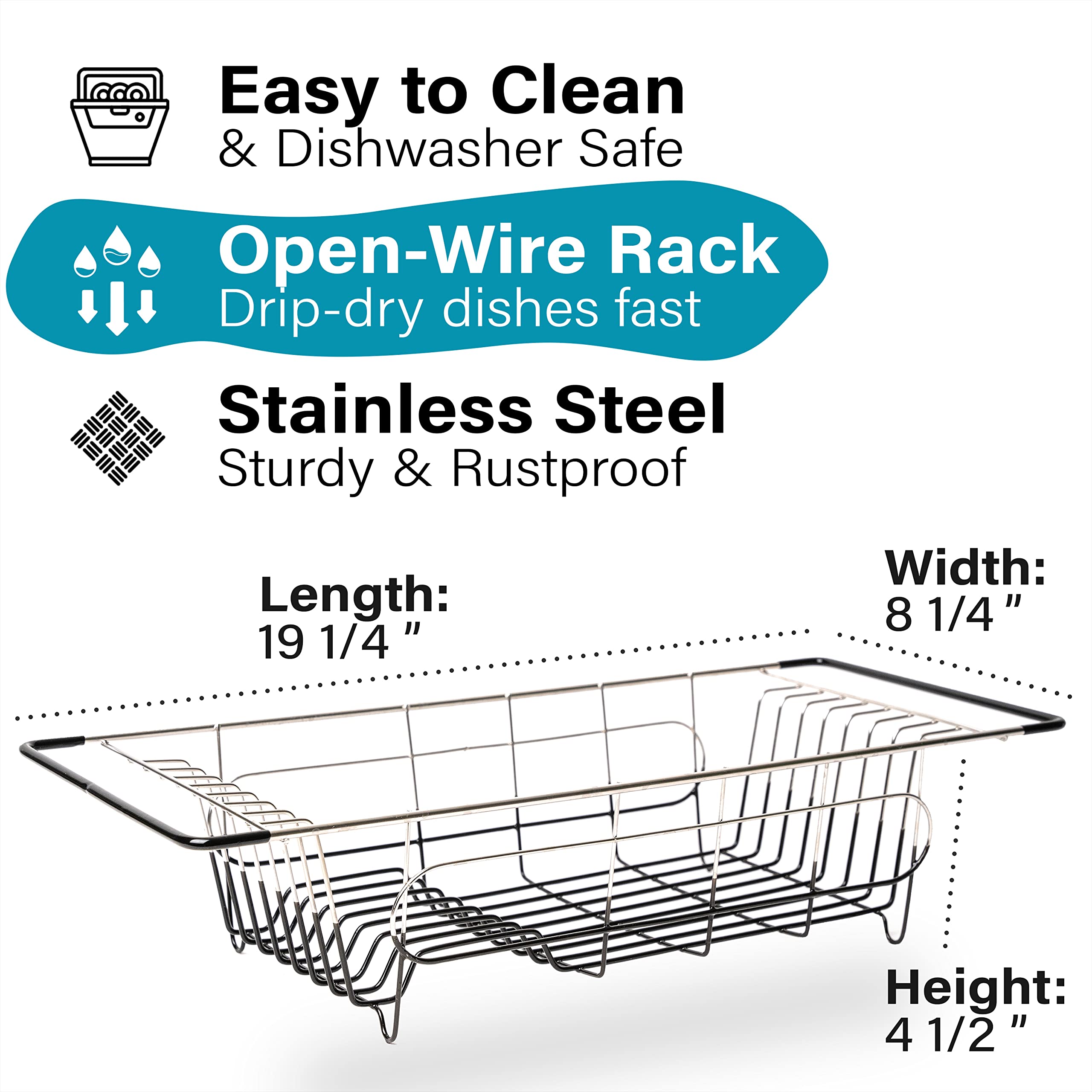 Better Houseware 1484.8 Over Sink Dish Drainer  19.25 x 8.25 x 4.5  Stainless Steel