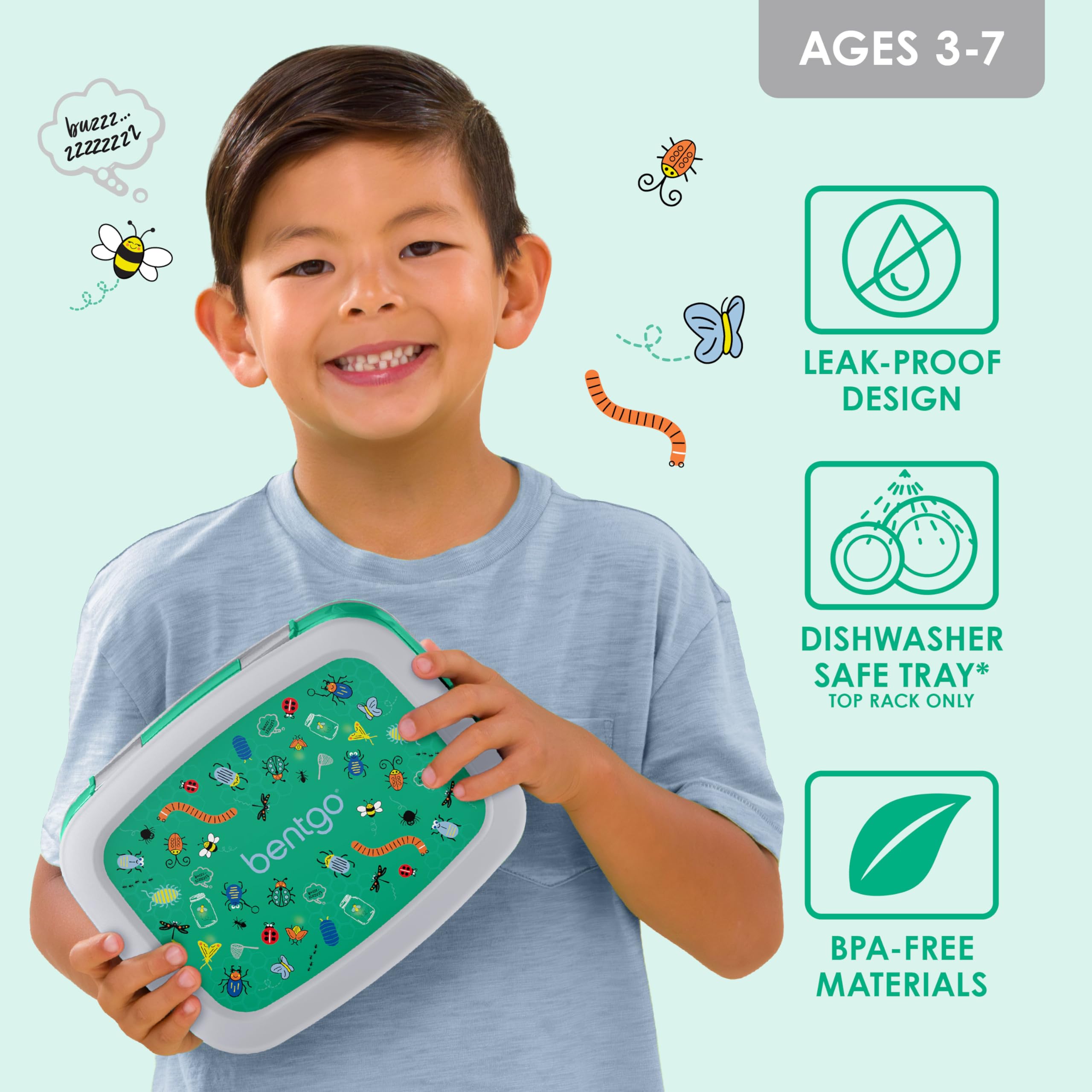 Bentgo Kids Prints Leak-Proof, 5-Compartment Bento-Style Kids Lunch Box - Ideal Portion Sizes For Ages 3-7, Durable, Drop-Proof,